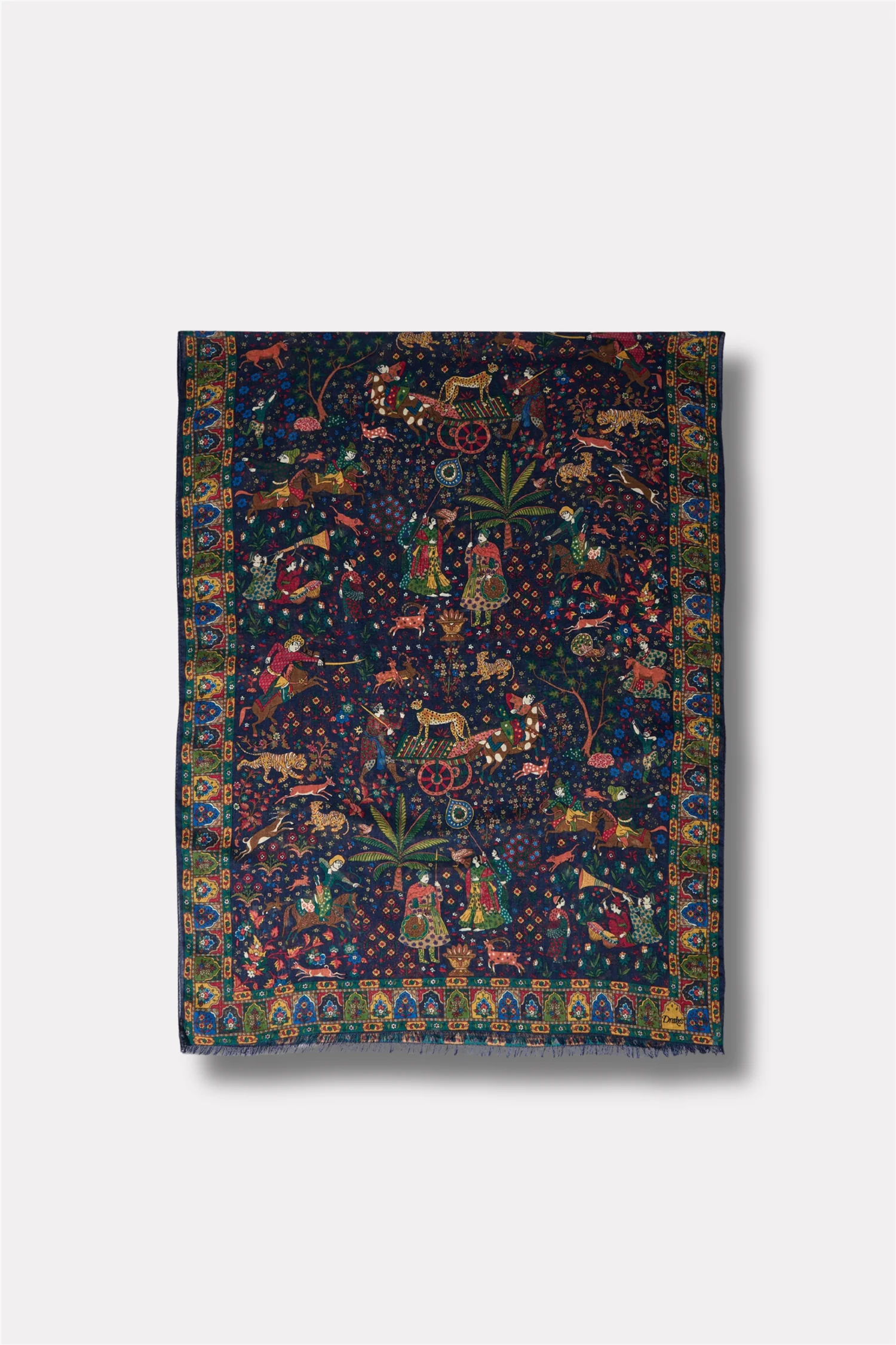 Moghul Garden Wool-Silk Scarf Navy - Image 2