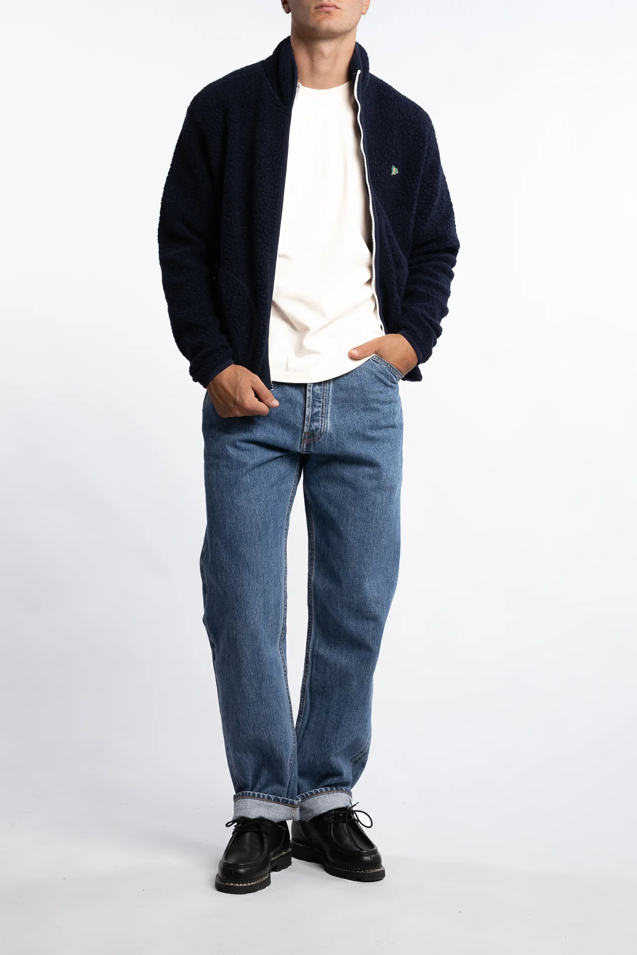 Boucle Wool Zip Fleece Jacket Navy - Image 5