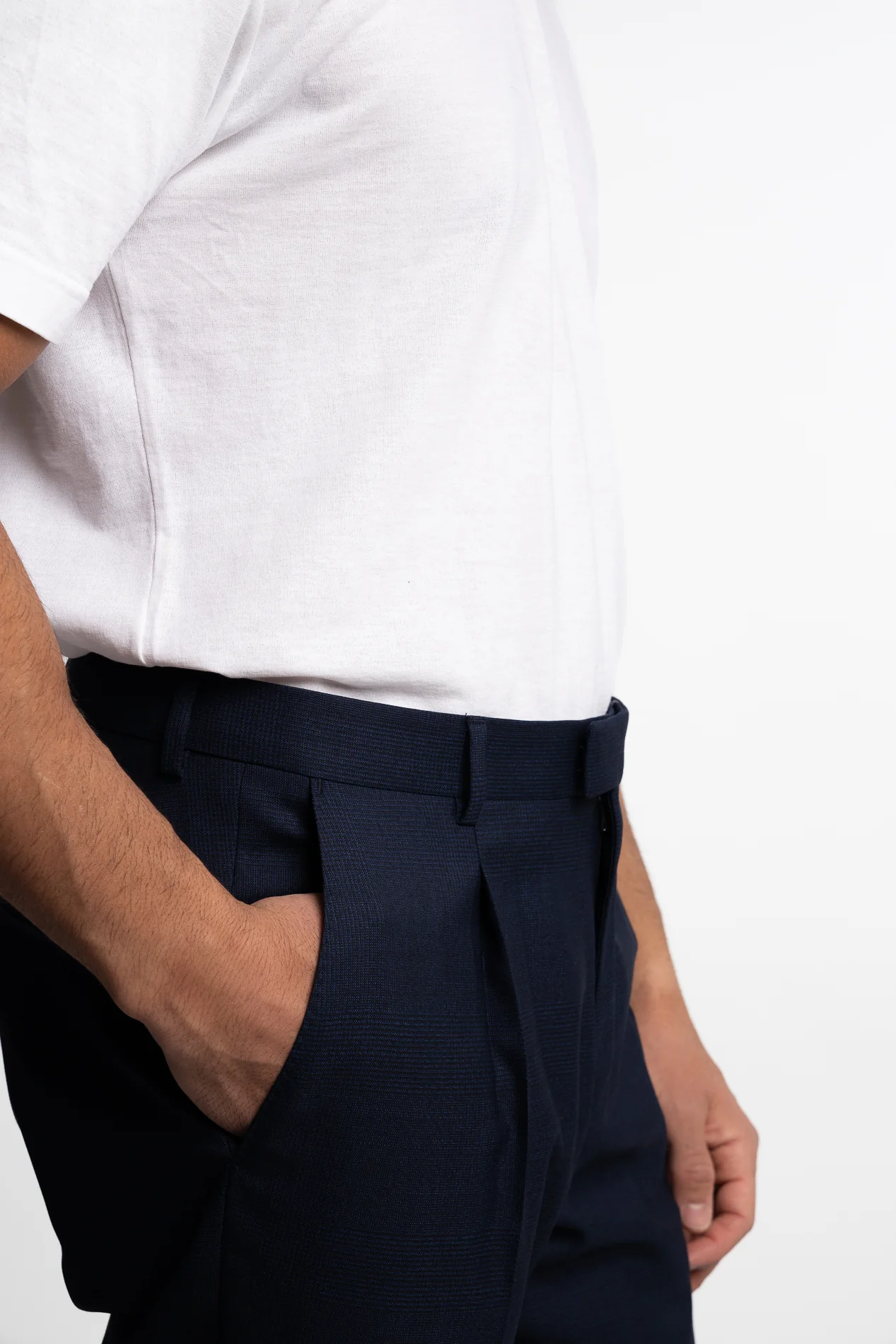 Parma Slim Fit Wool Trouser Navy Check - Image 7