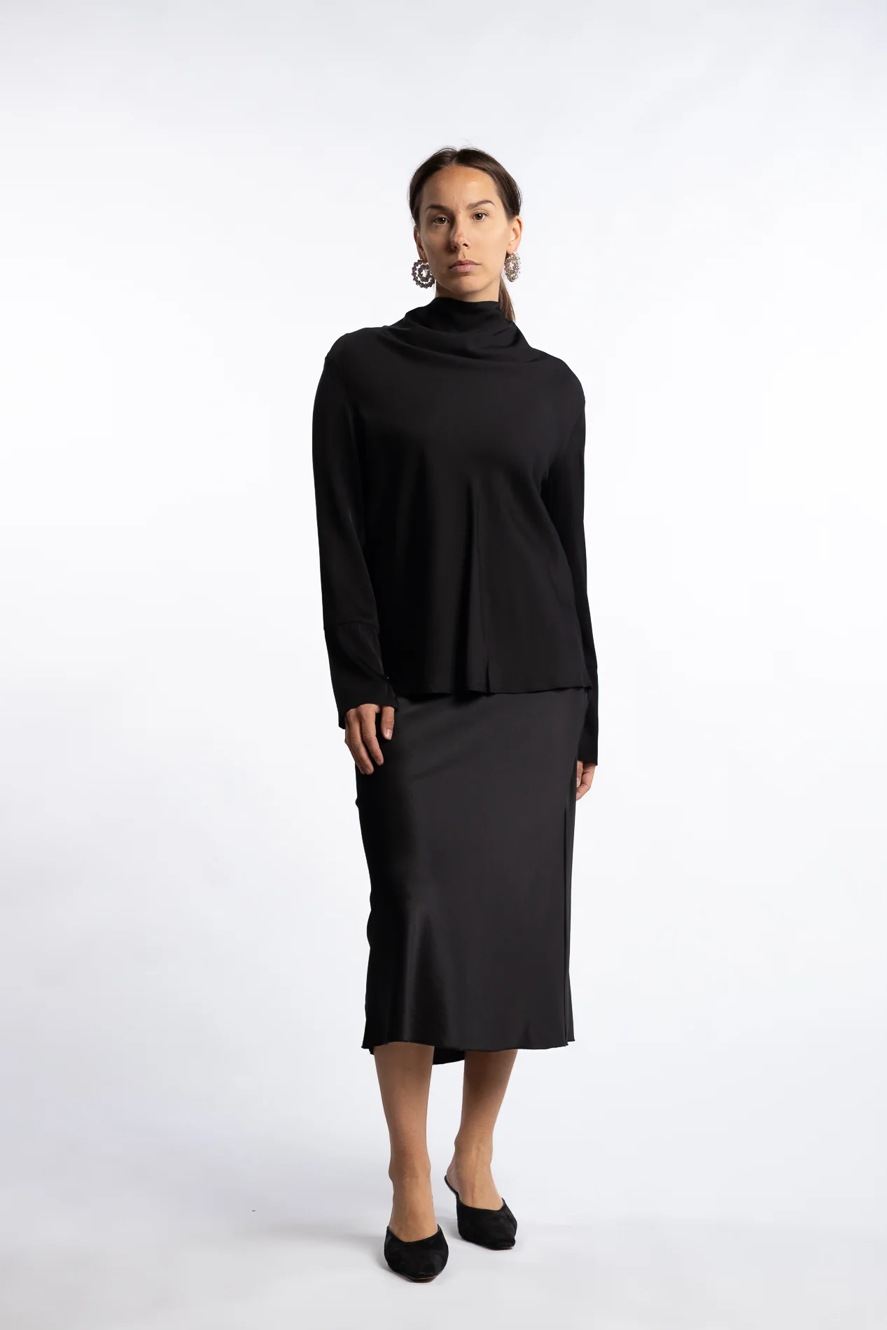 Hana Satin Silk Skirt- Black - Image 4