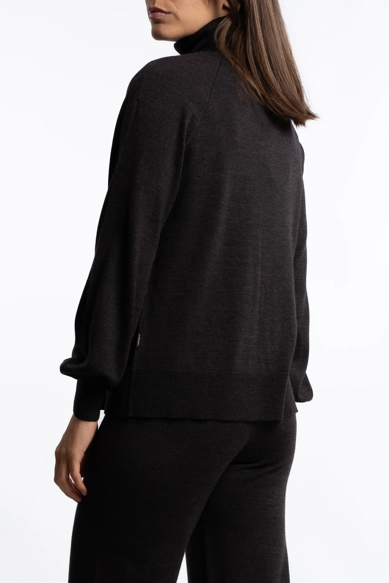 Minken Merino Sweater- Dark Brown Melange - Image 2