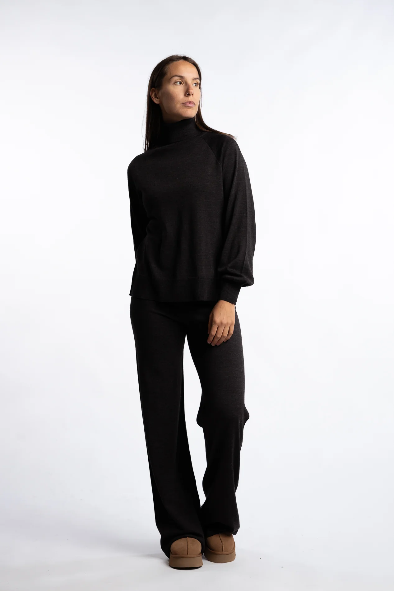 Minken Merino Sweater- Dark Brown Melange - Image 4