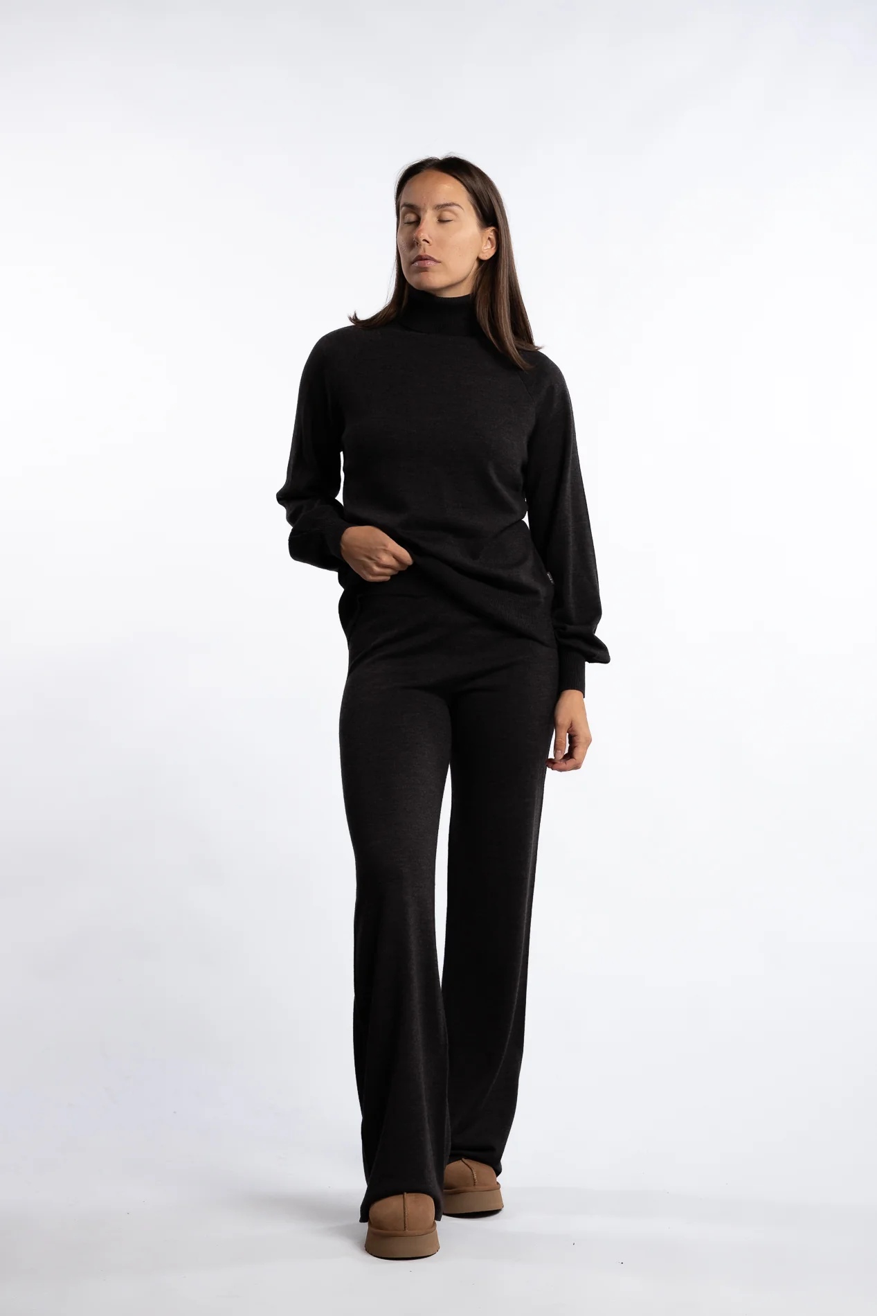 Minken Merino Sweater- Dark Brown Melange - Image 5