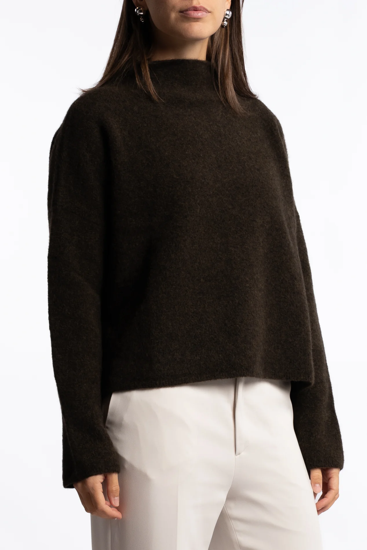 Mika Yak Funnelneck Sweater- Dark khaki green - Image 2