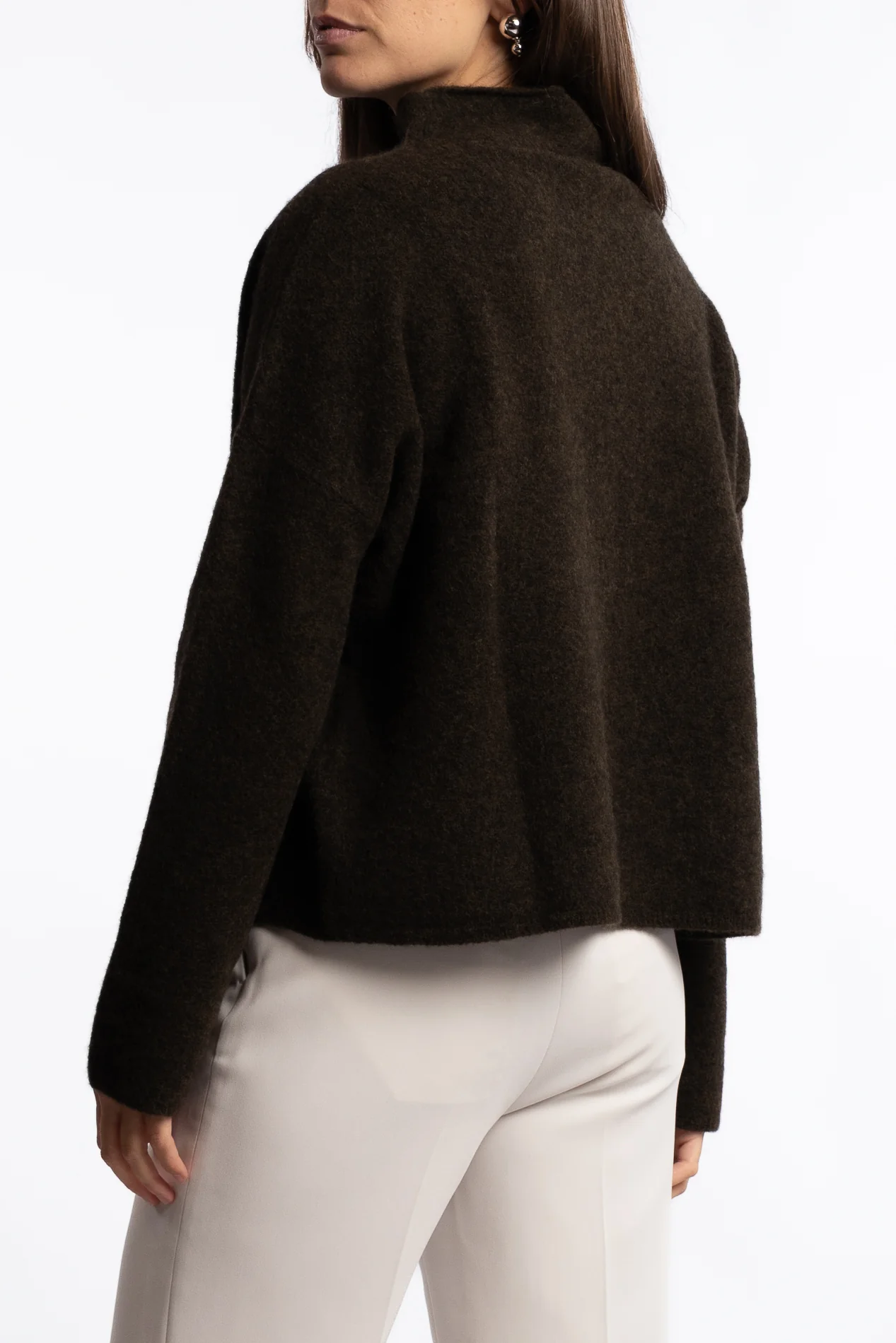 Mika Yak Funnelneck Sweater- Dark khaki green - Image 3