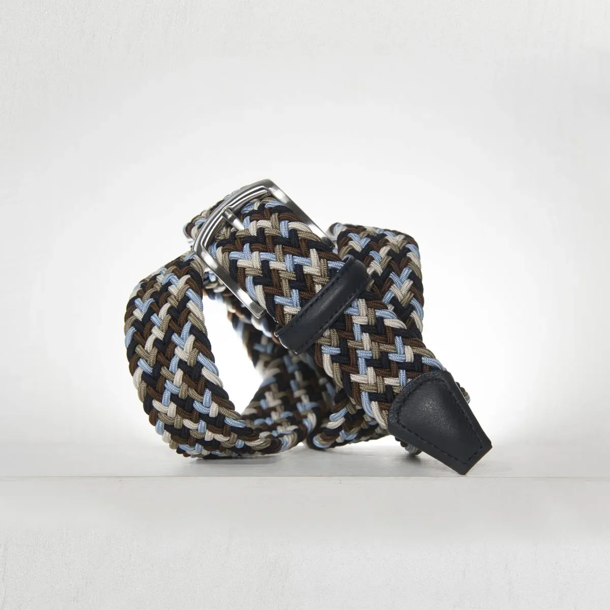 Classic Multi Colour Elastic Woven Belt Navy/Sky/Taupe/Cream 3,5 cm - Image 2