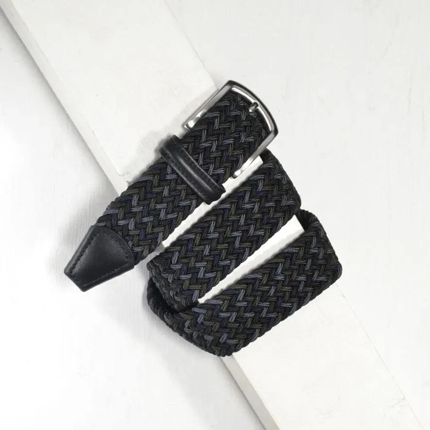 Classic Multi Colour Elastic Woven Belt Navy/Khaki/Charcoal/Grey 3,5 cm - Image 3
