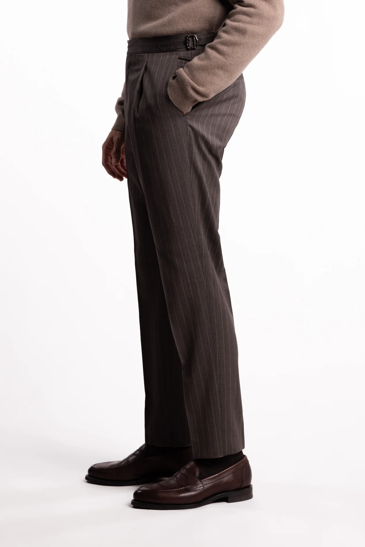 Prato Wool Trousers Brown Pinstripe - Image 2