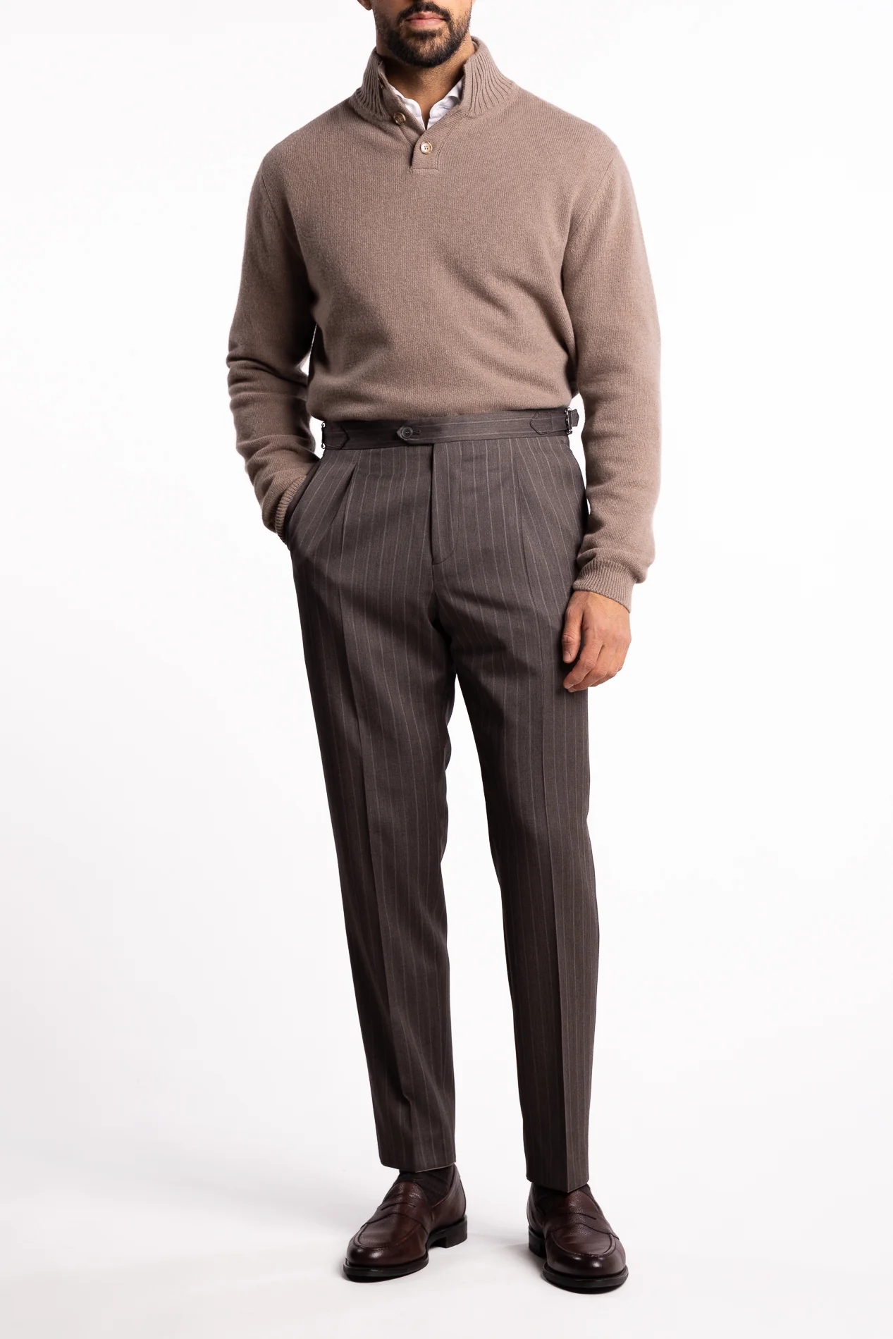 Prato Wool Trousers Brown Pinstripe - Image 4