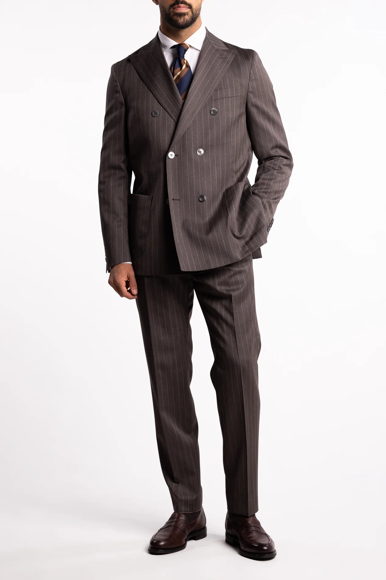 Prato Wool Trousers Brown Pinstripe - Image 5