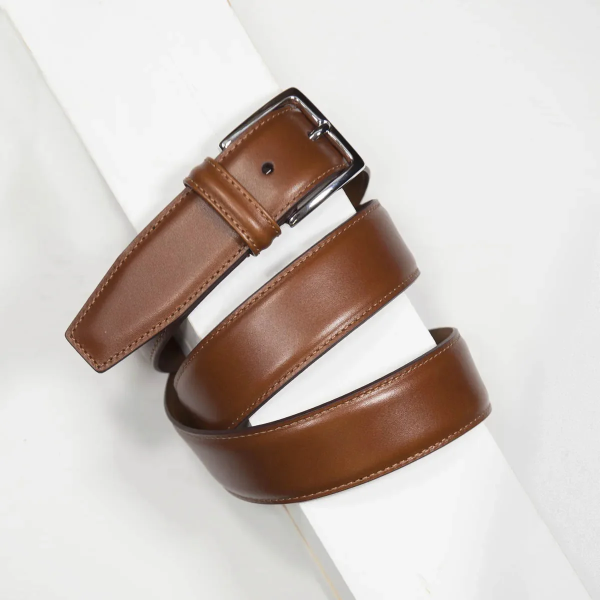 Classic Stitched Leather Belt Tan 3,5 cm - Image 3