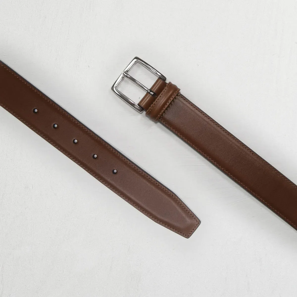Classic Stitched Leather Belt Tan 3,5 cm - Image 4