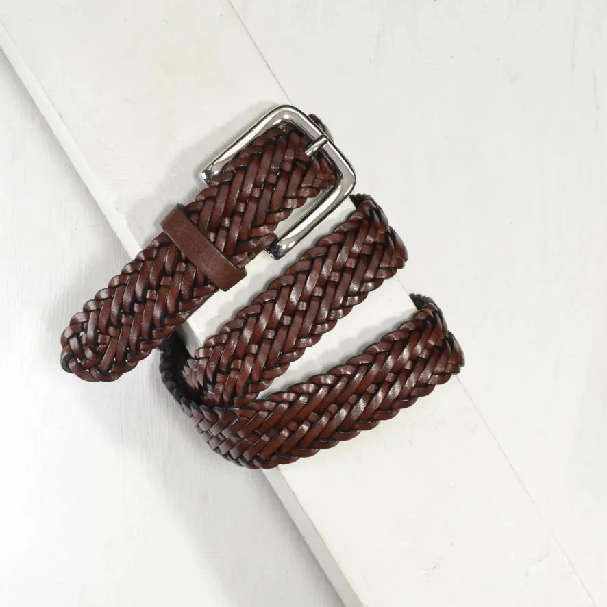 Classic Woven Leather Belt Mid Brown 3,00 cm - Image 3