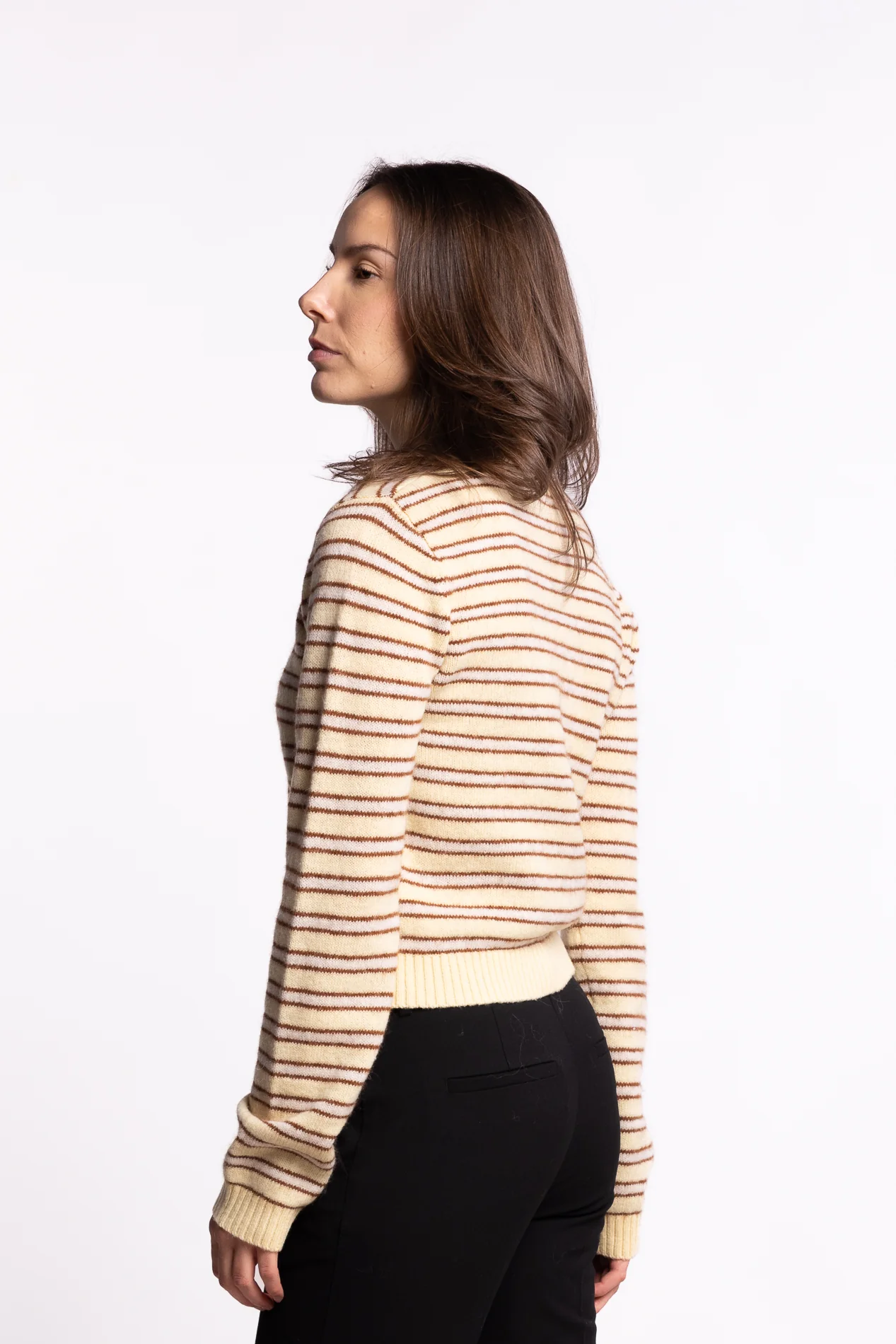 Stripe Wool Cardigan- Lt Yellow Stripe - Image 3