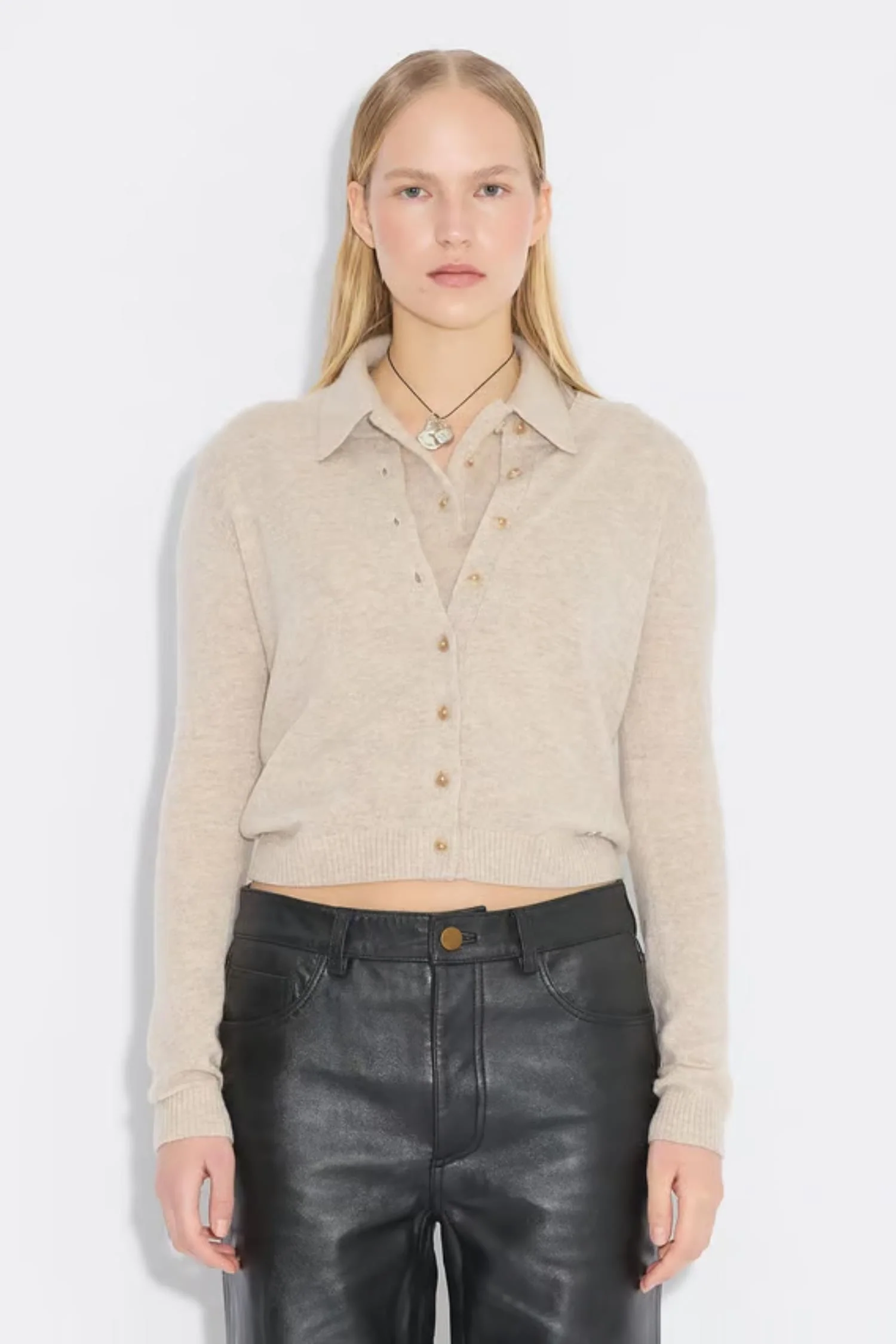 Slim Cashmere Cardigan- Sand - Image 4