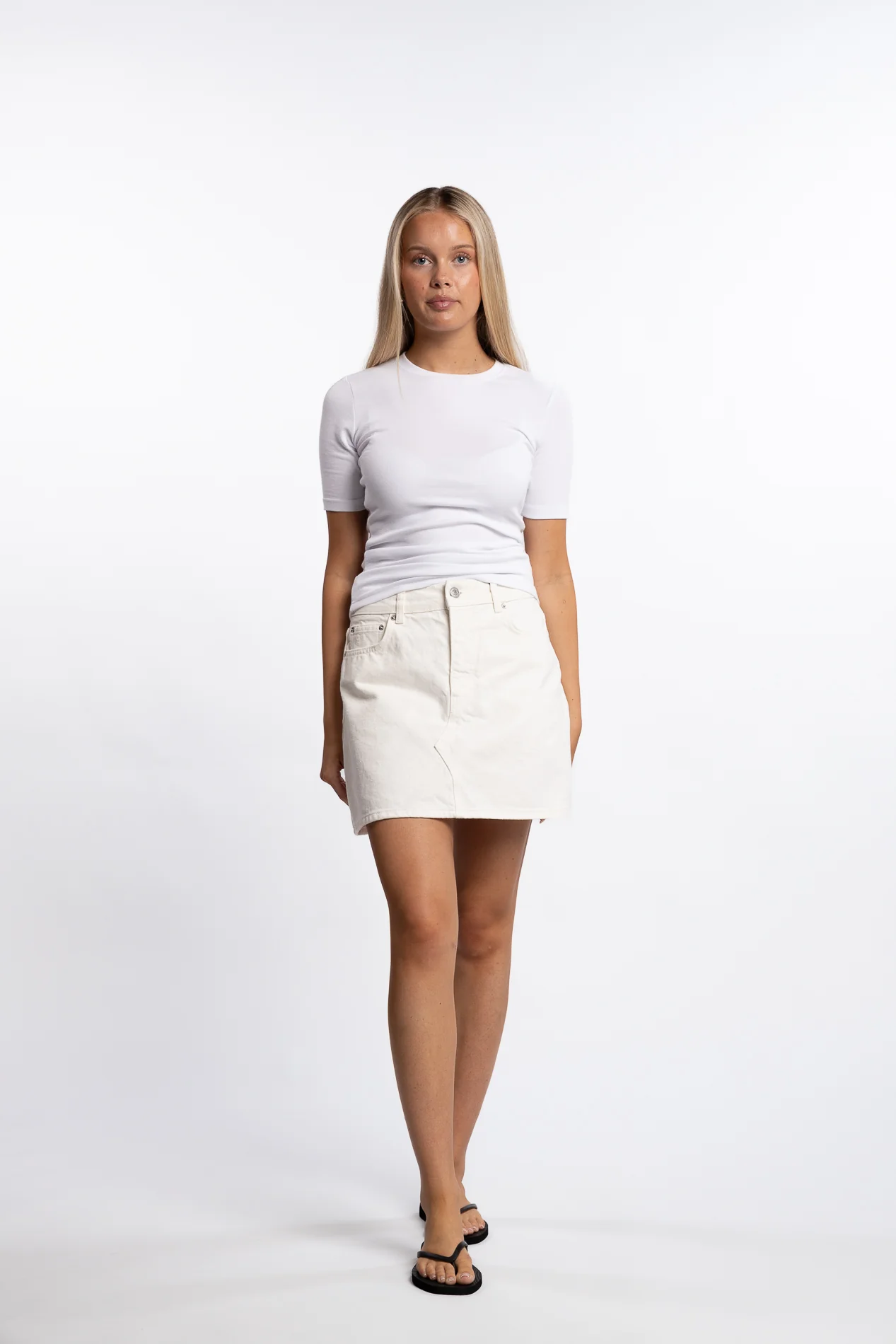 Denim Mini Skirt- White - Image 7