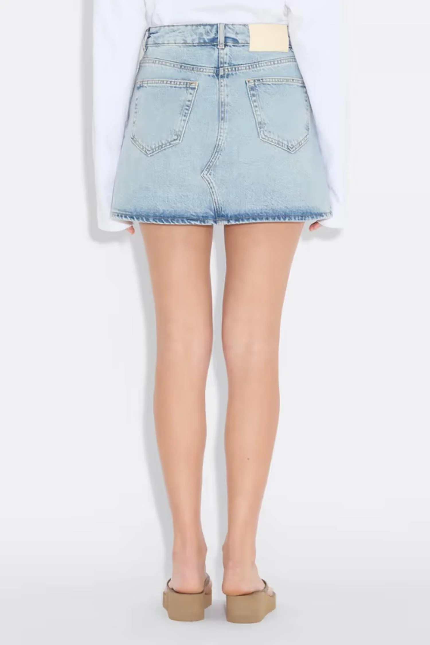 Denim Mini Skirt-Blue Washed - Image 4