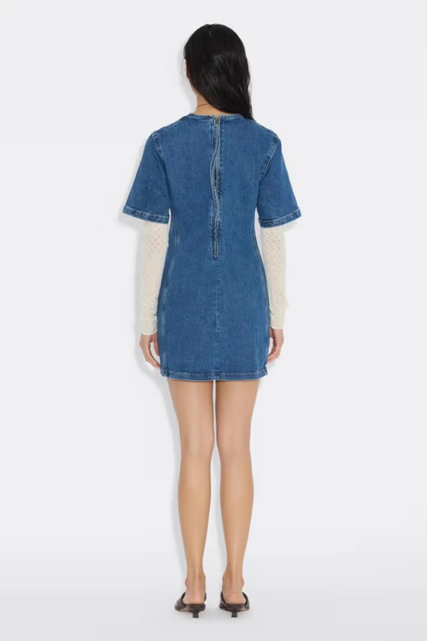 Short Denim Dress - Blue - Image 4