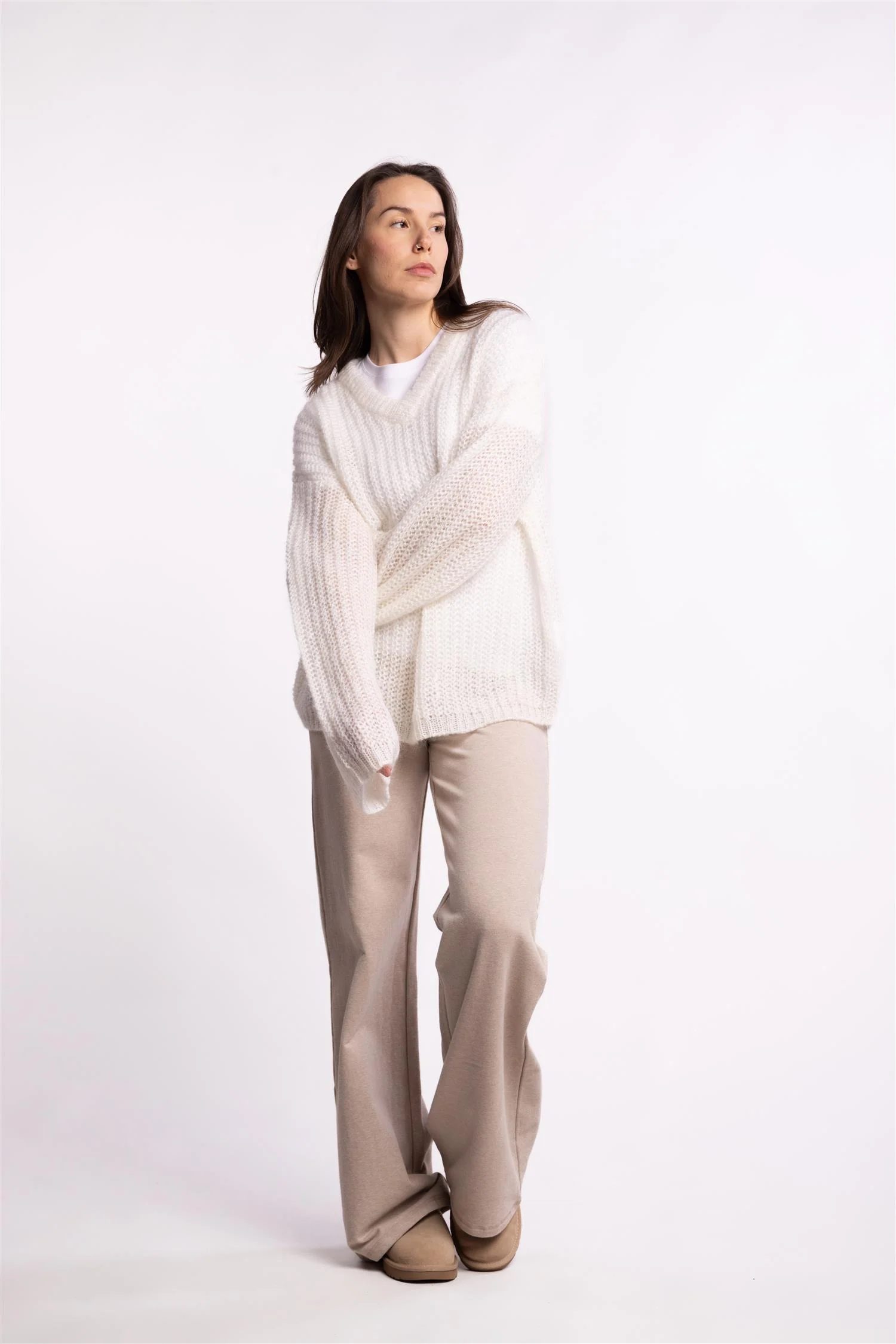 Boxy Mohair V Neck - Ecru - Image 10