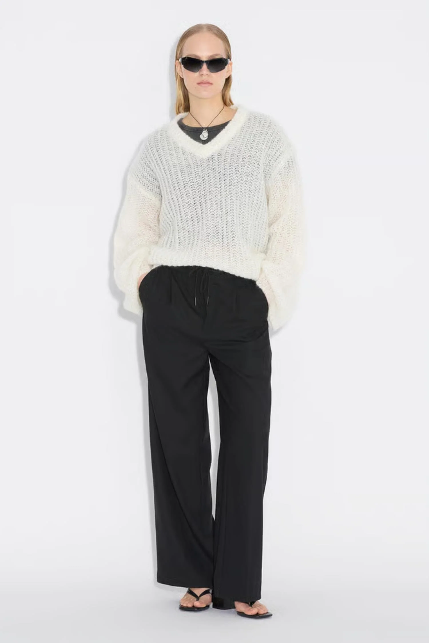 Boxy Mohair V Neck - Ecru - Image 2