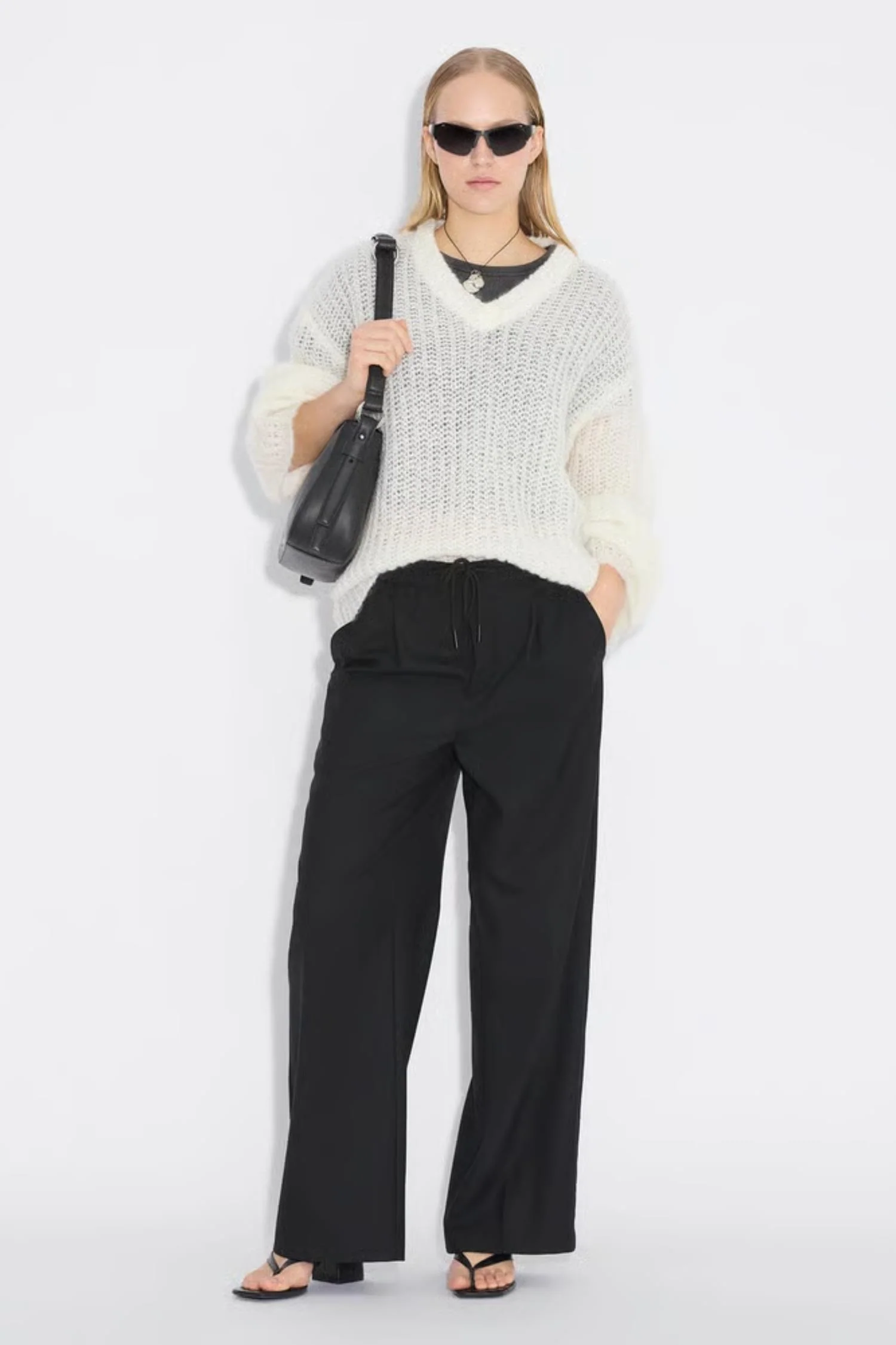 Boxy Mohair V Neck - Ecru - Image 3
