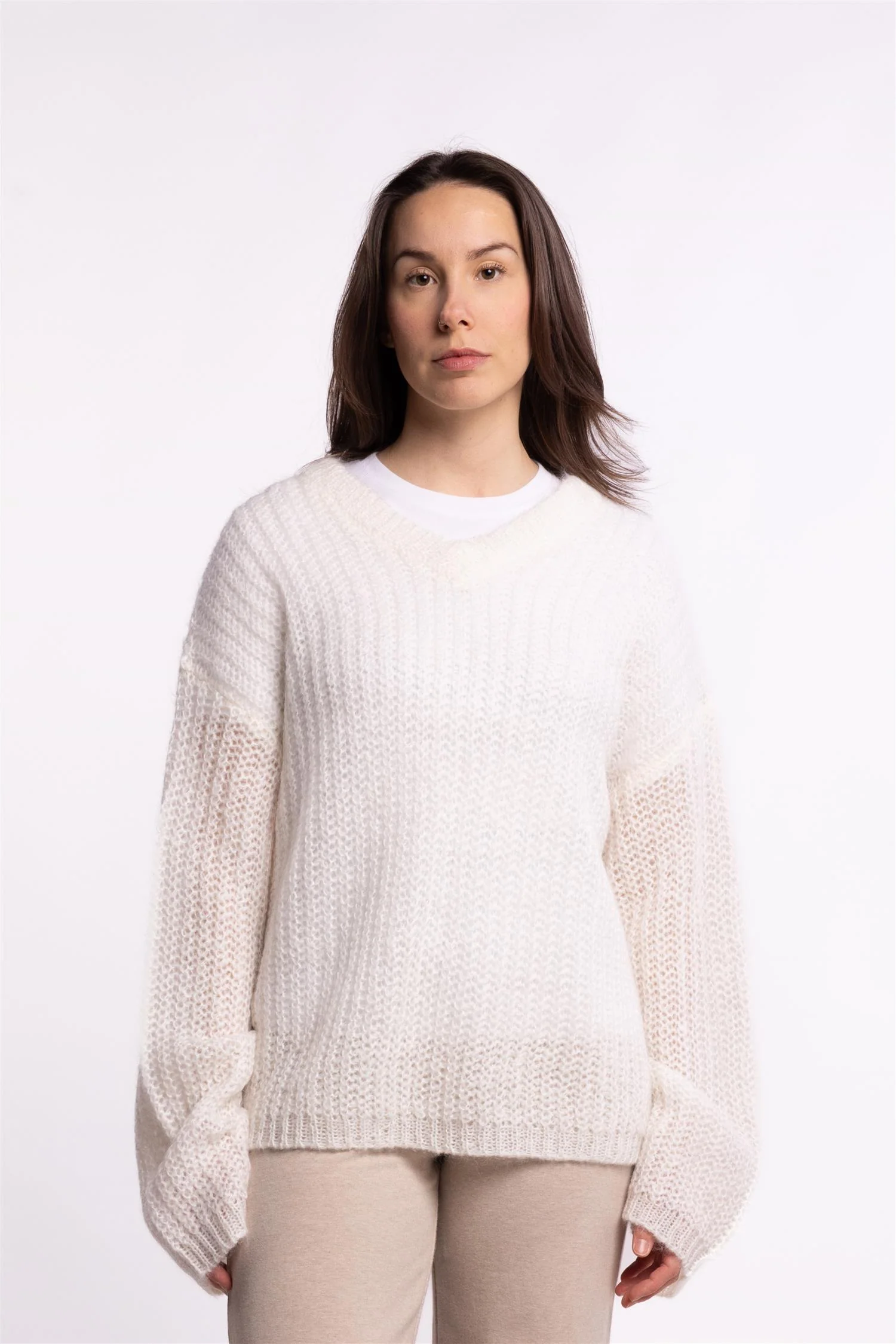 Boxy Mohair V Neck - Ecru - Image 6