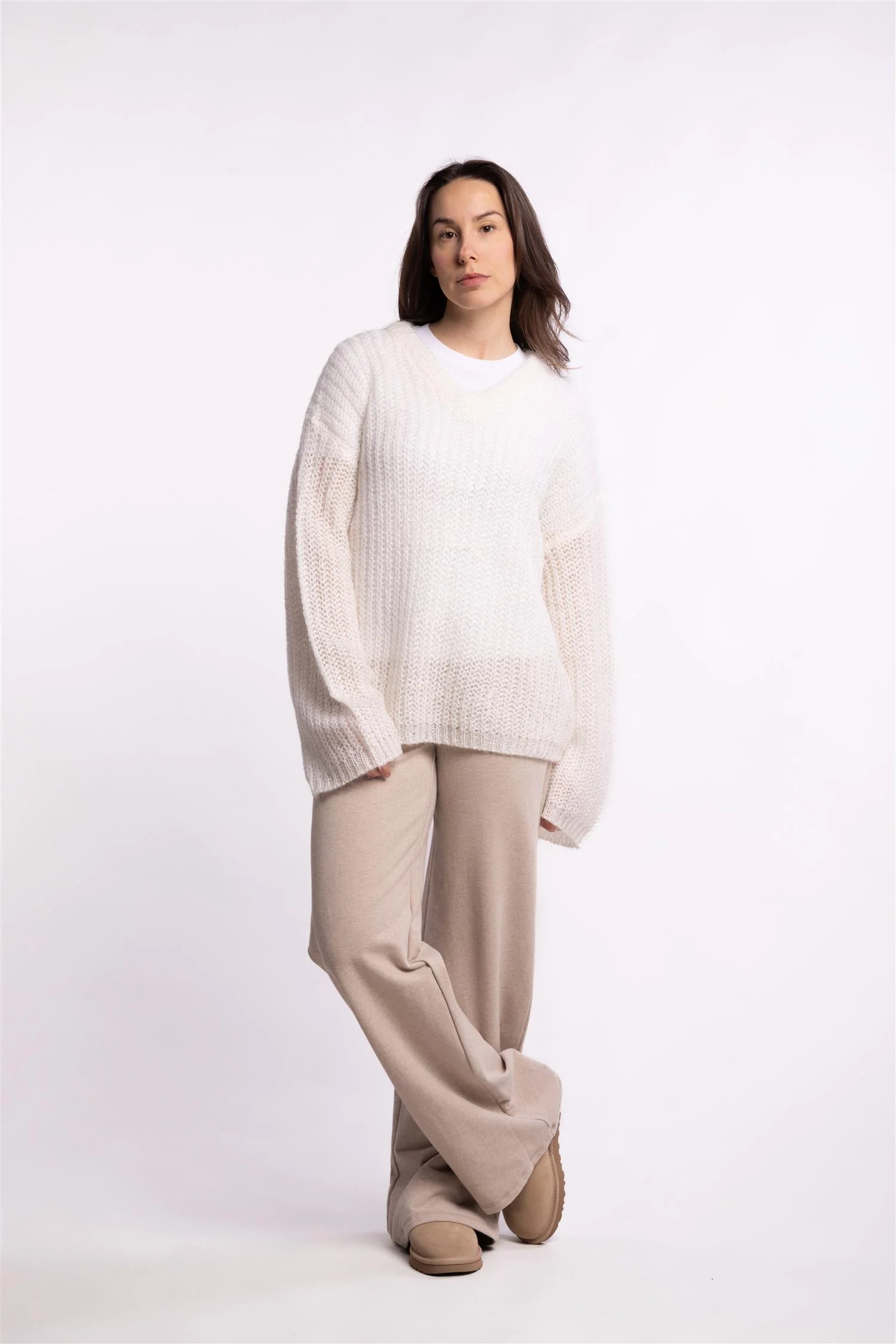 Boxy Mohair V Neck - Ecru - Image 9