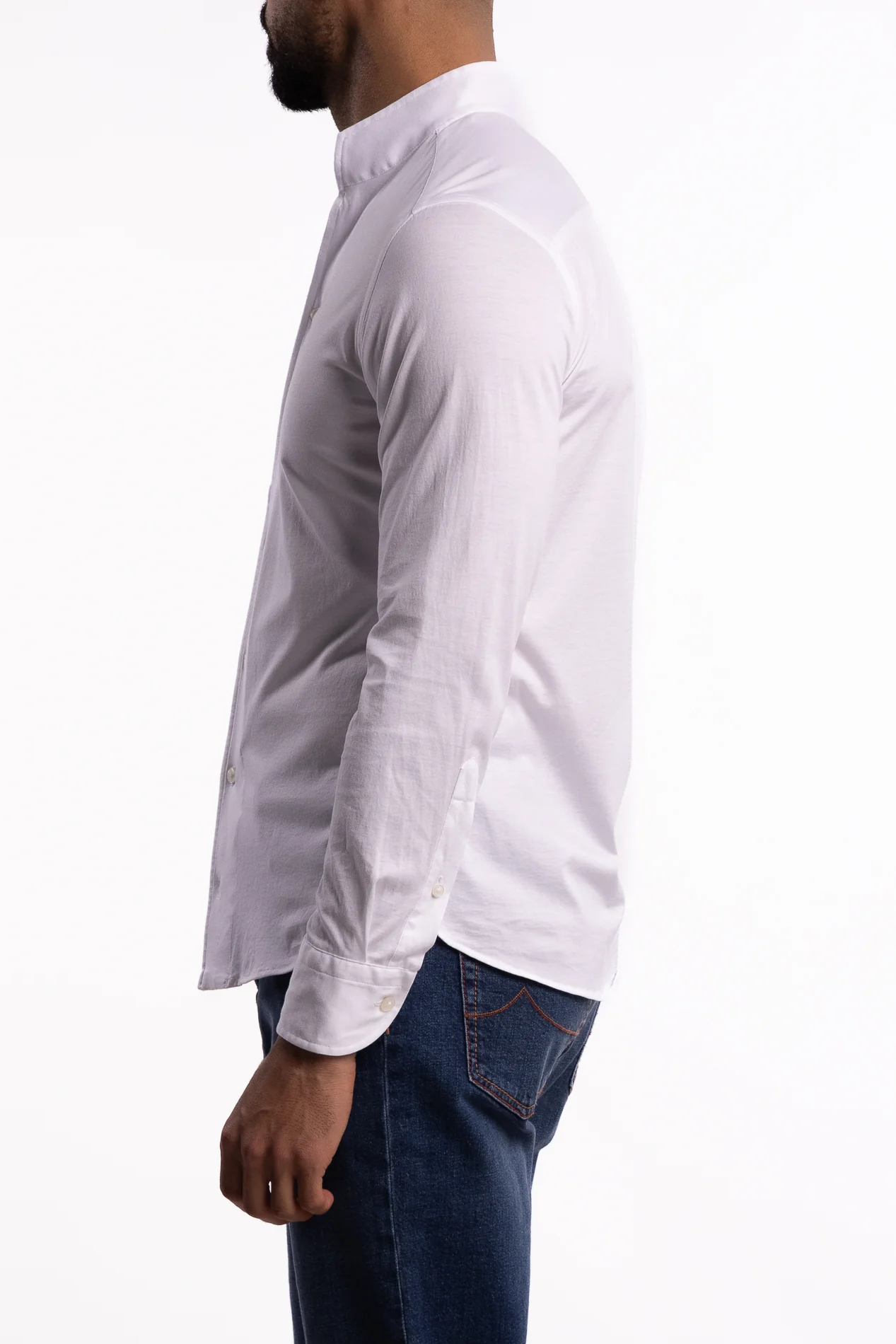 No Collar Cotton Shirt White - Image 3
