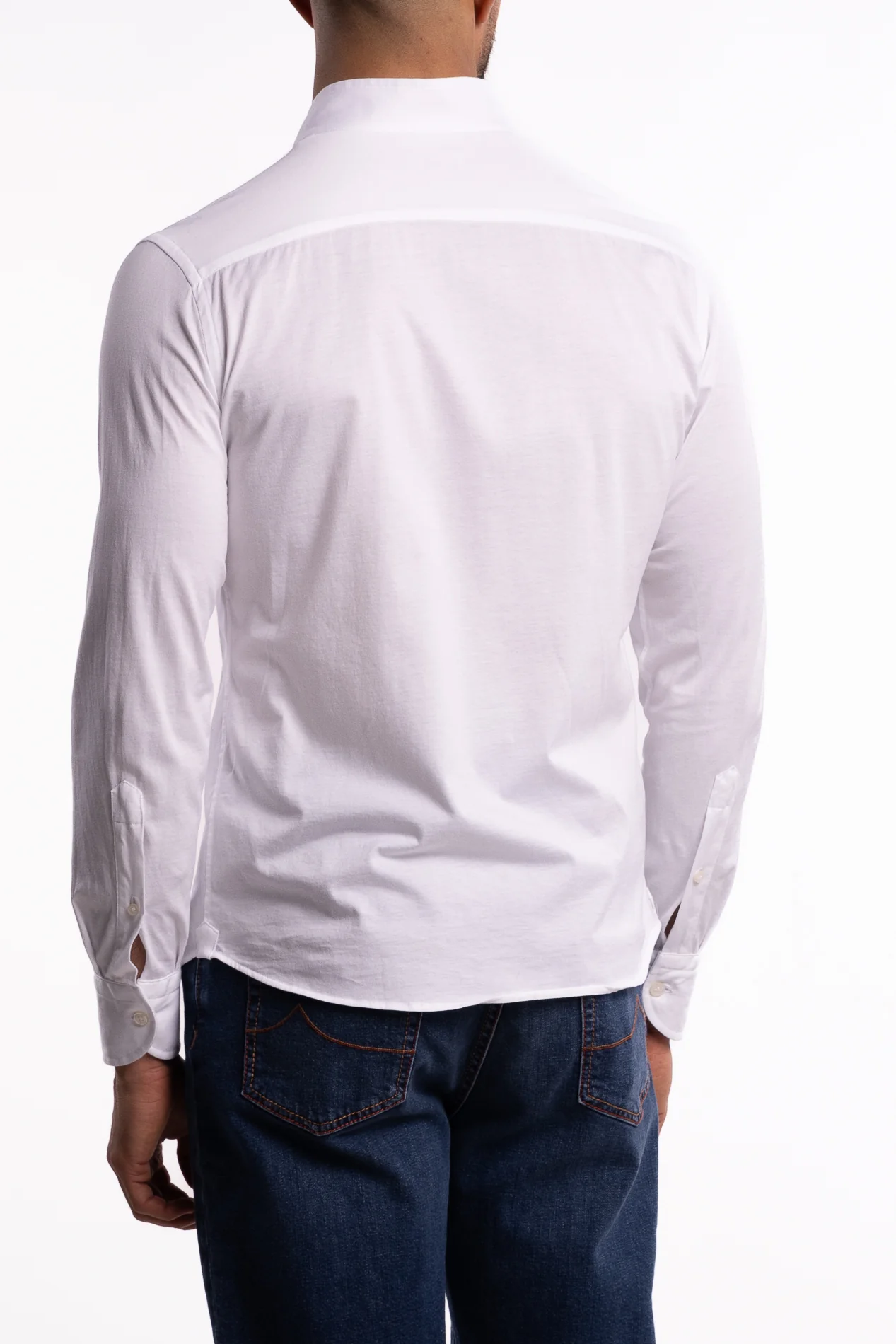 No Collar Cotton Shirt White - Image 4