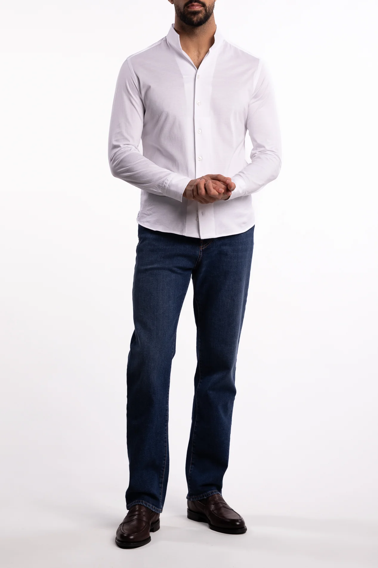 No Collar Cotton Shirt White - Image 6