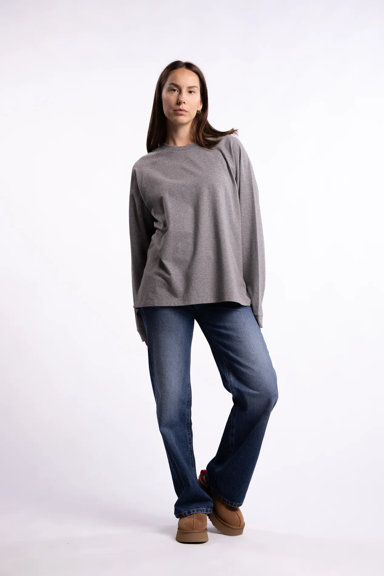 Thelma LS Cotton Tee- Grey Melange - Image 6