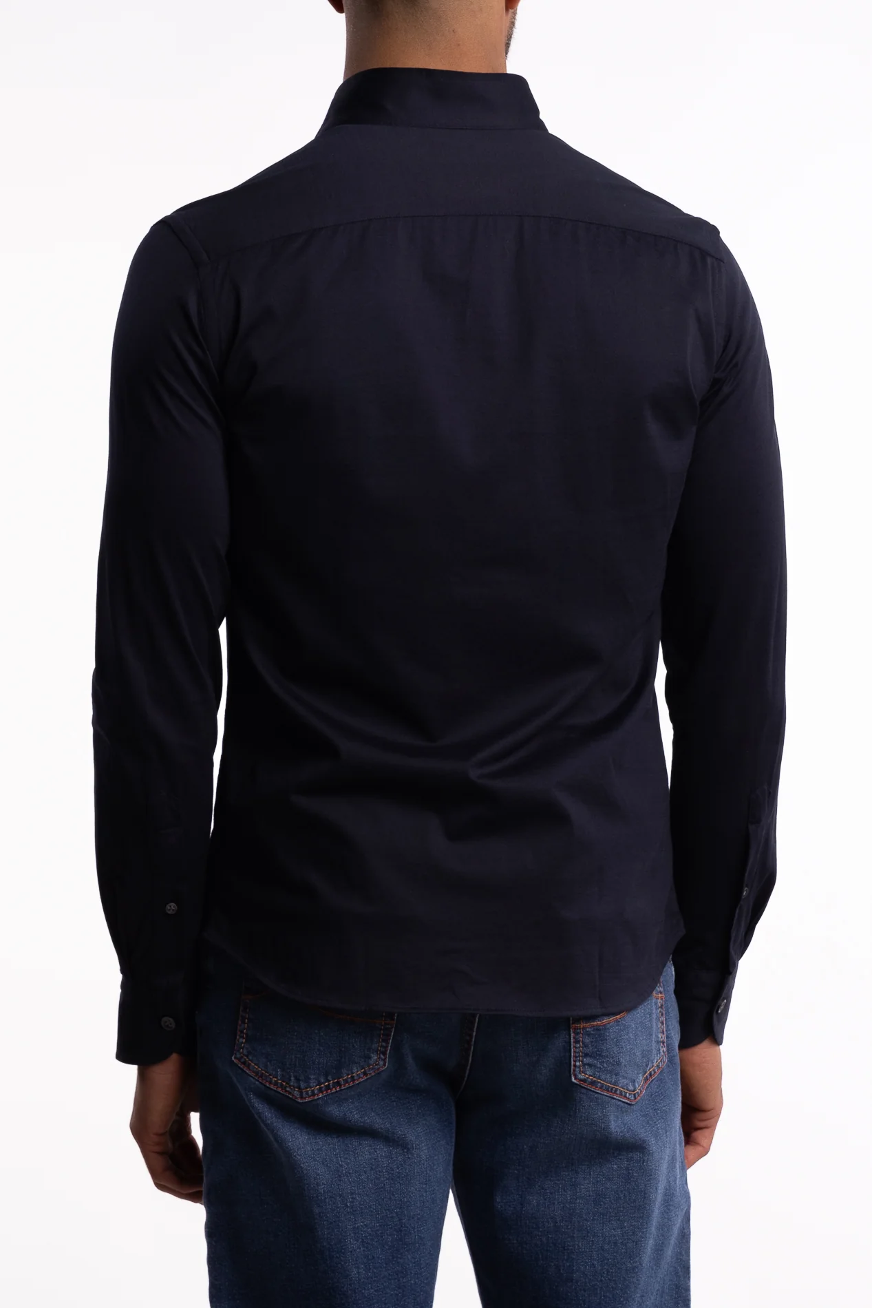 No Collar Cotton Shirt Navy - Image 4
