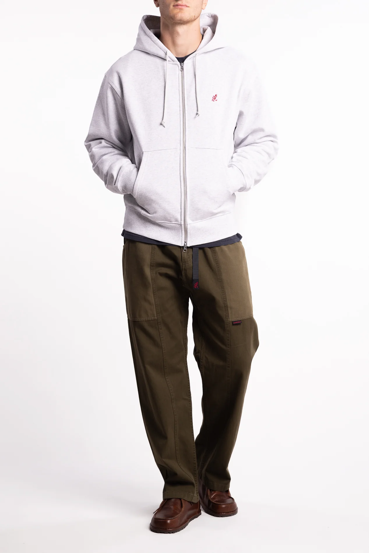 One Point Zip Hooded Sweatshirt Heather Ash - Image 4