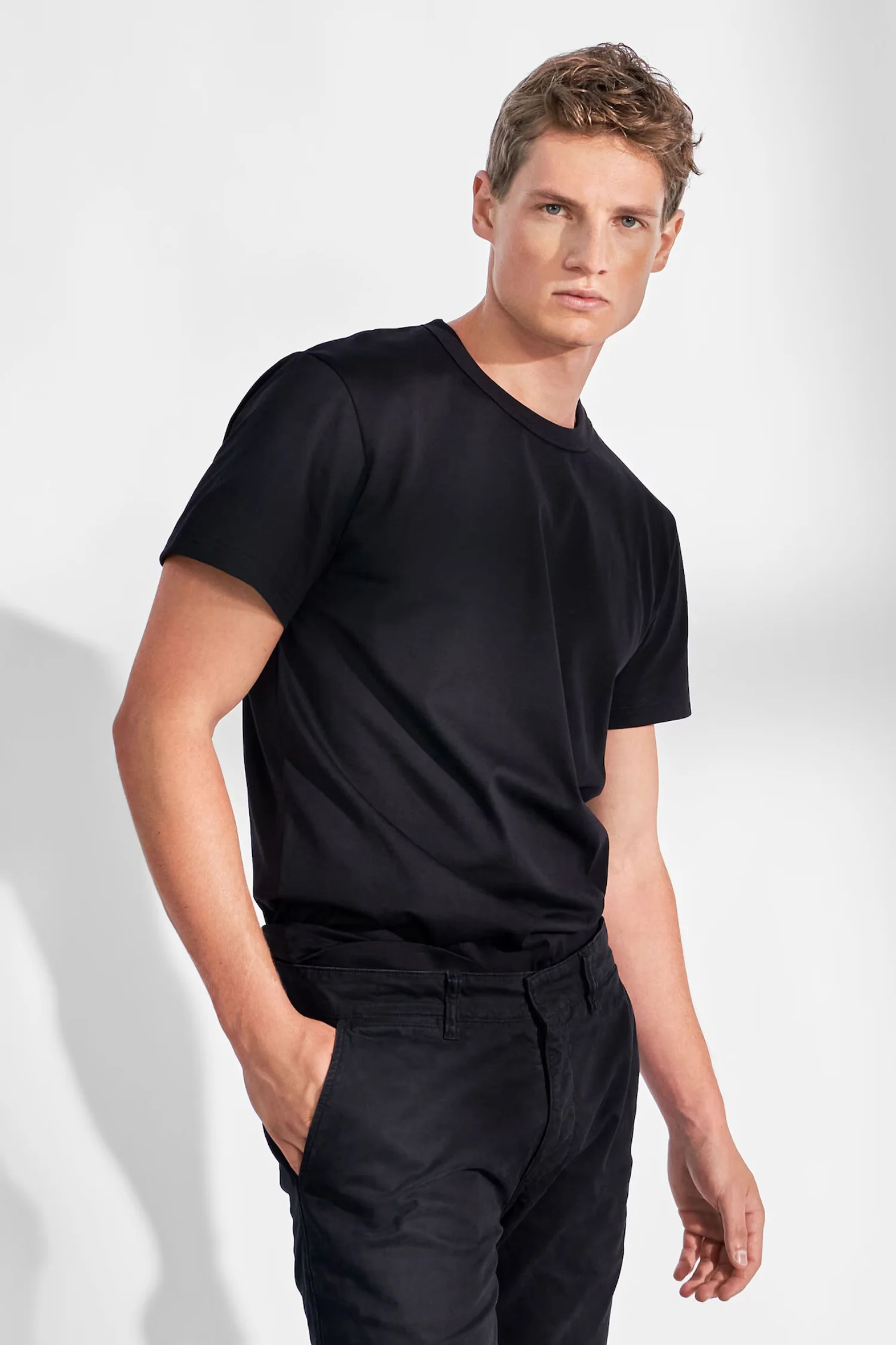 Pima Cotton Crew Neck T-Shirt Black - Image 2