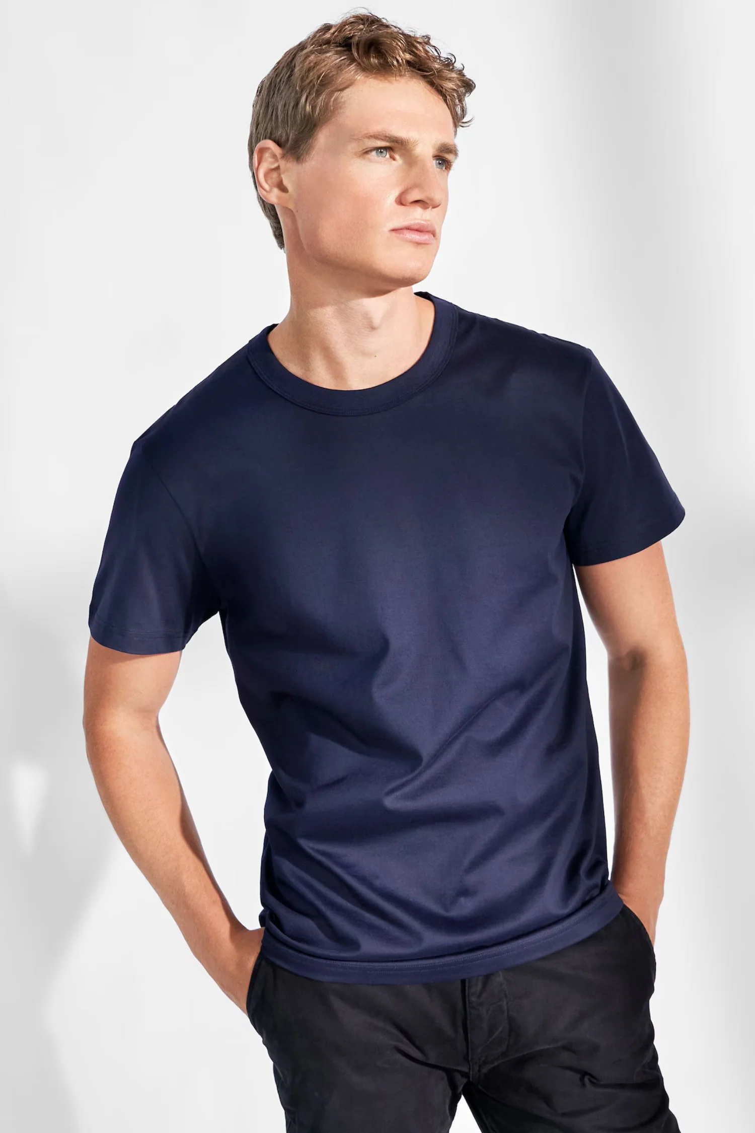 Pima Cotton Crew Neck T-Shirt Navy Blue - Image 2