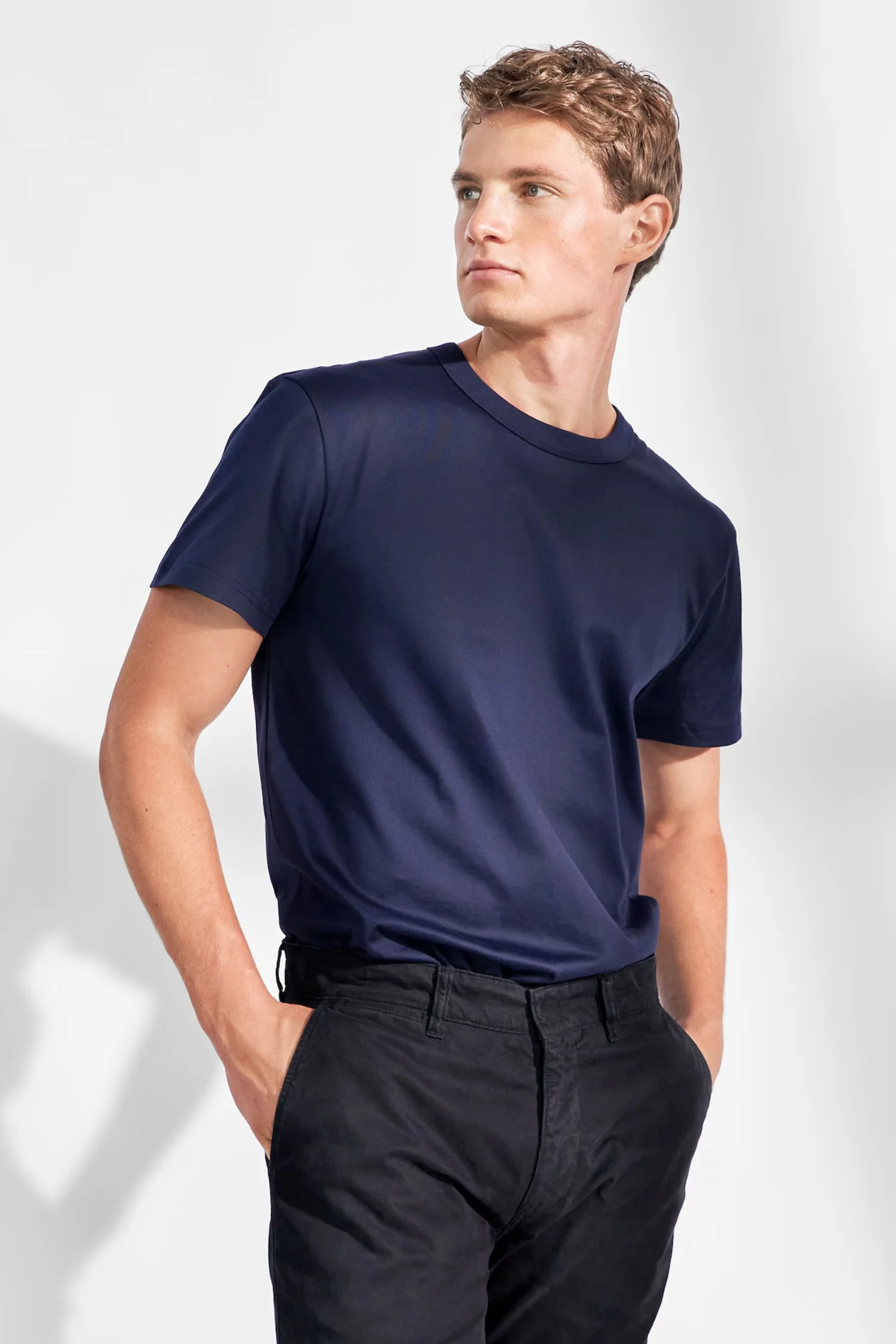 Pima Cotton Crew Neck T-Shirt Navy Blue - Image 3