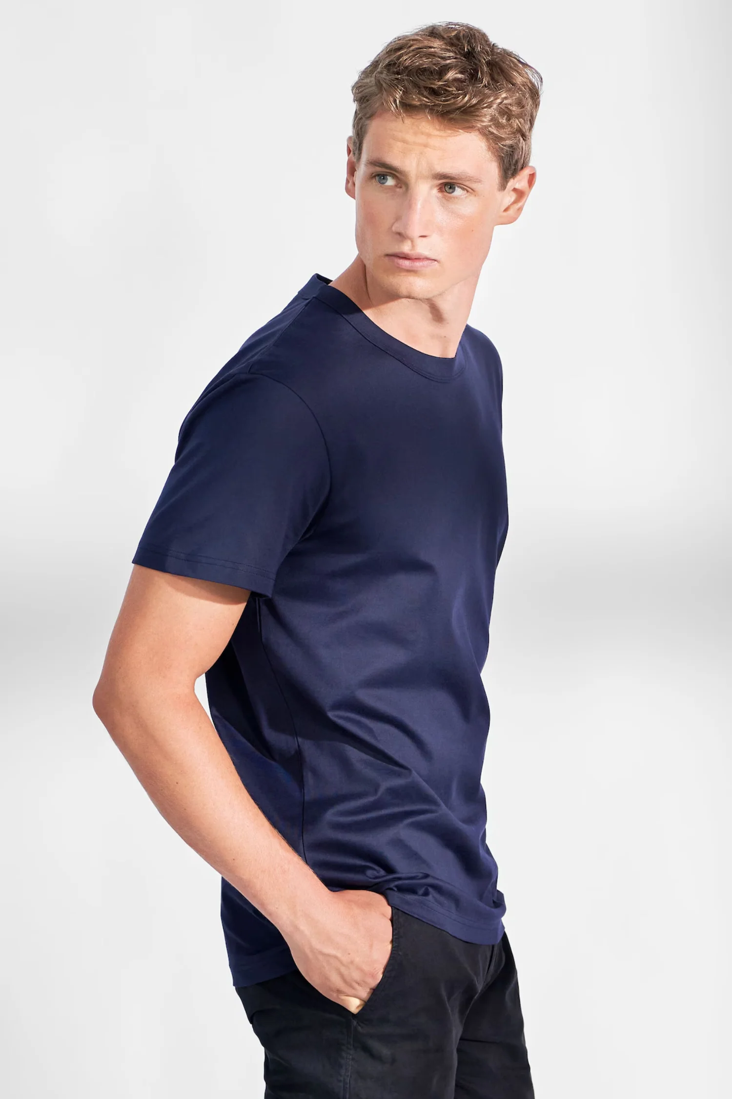 Pima Cotton Crew Neck T-Shirt Navy Blue - Image 4