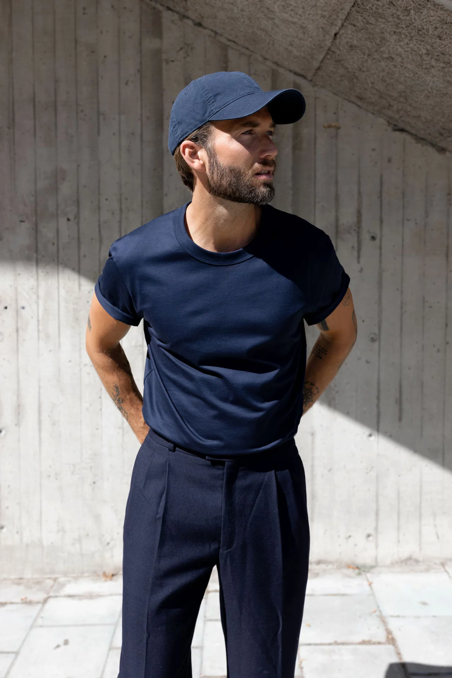 Pima Cotton Crew Neck T-Shirt Navy Blue - Image 7