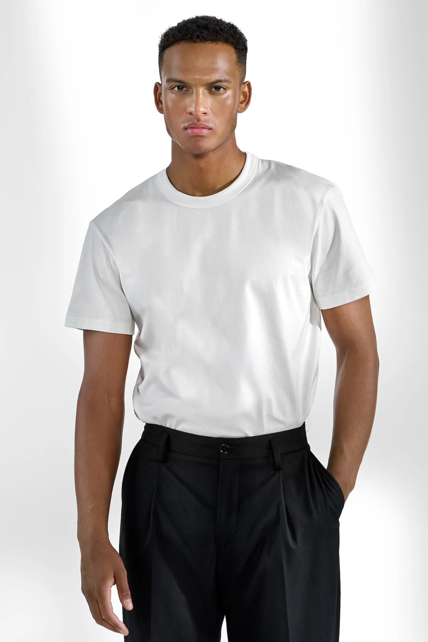 Pima Cotton Crew Neck T-Shirt White - Image 2