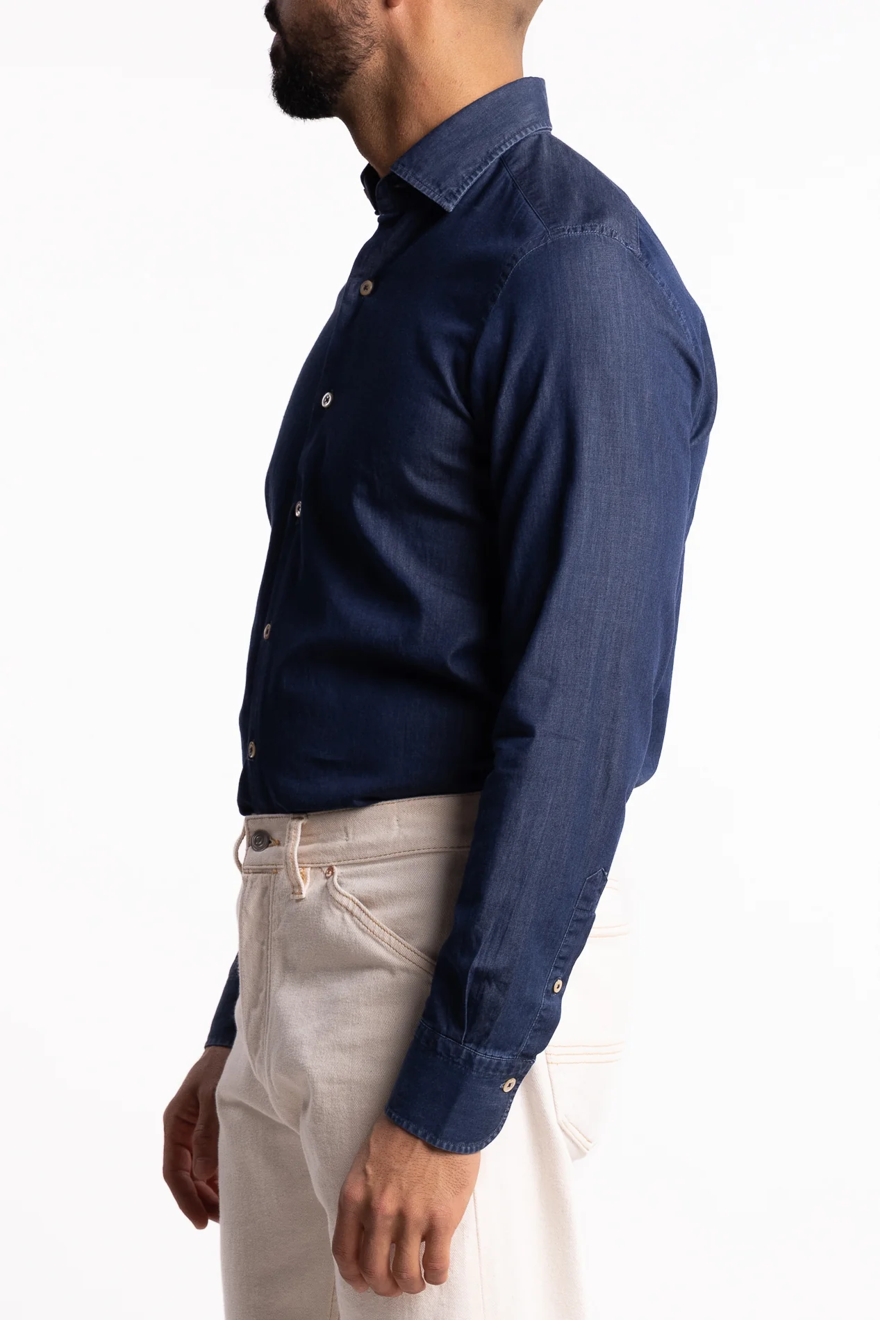 Cotton Chambray Shirt Dark Blue Denim - Image 2