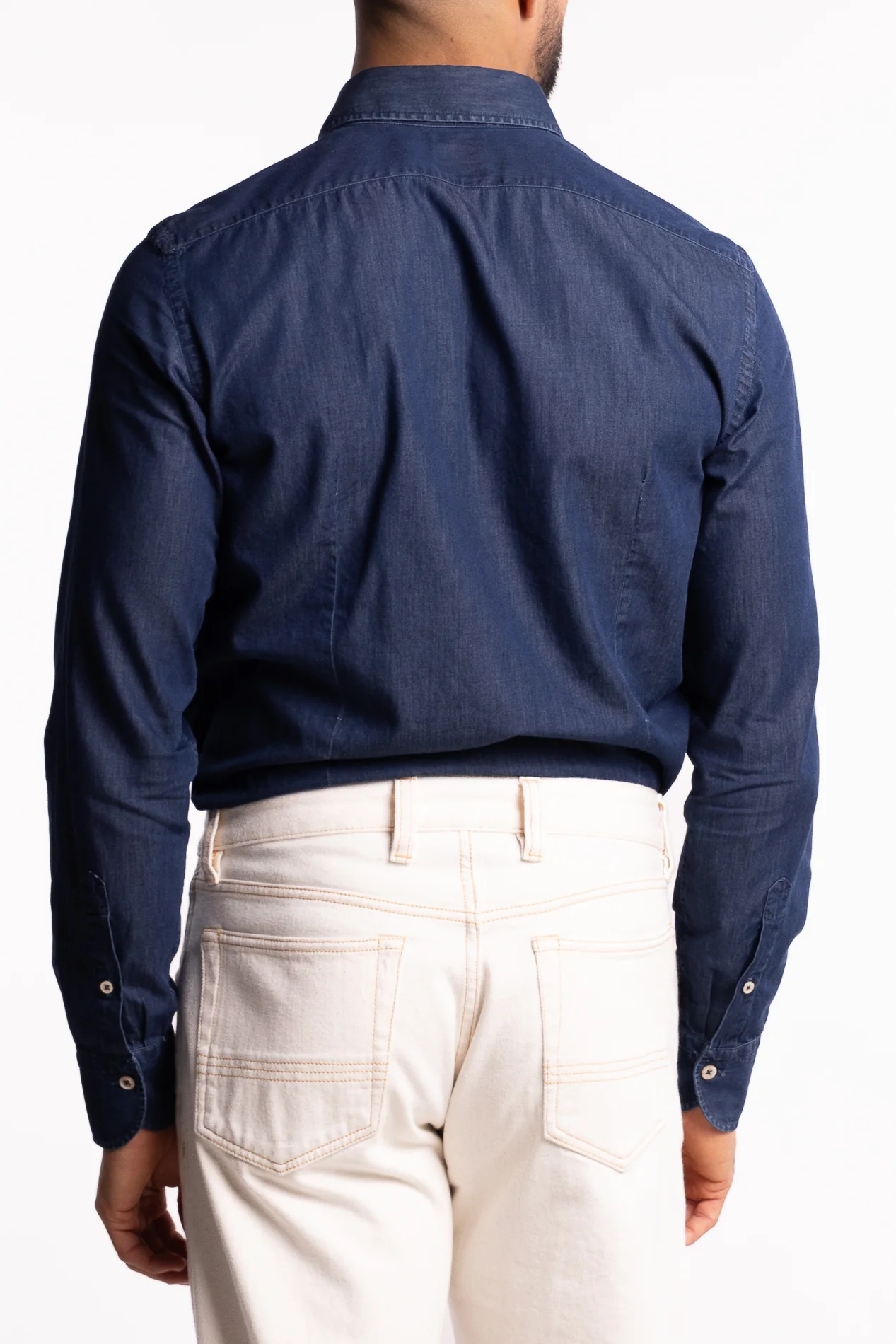 Cotton Chambray Shirt Dark Blue Denim - Image 3