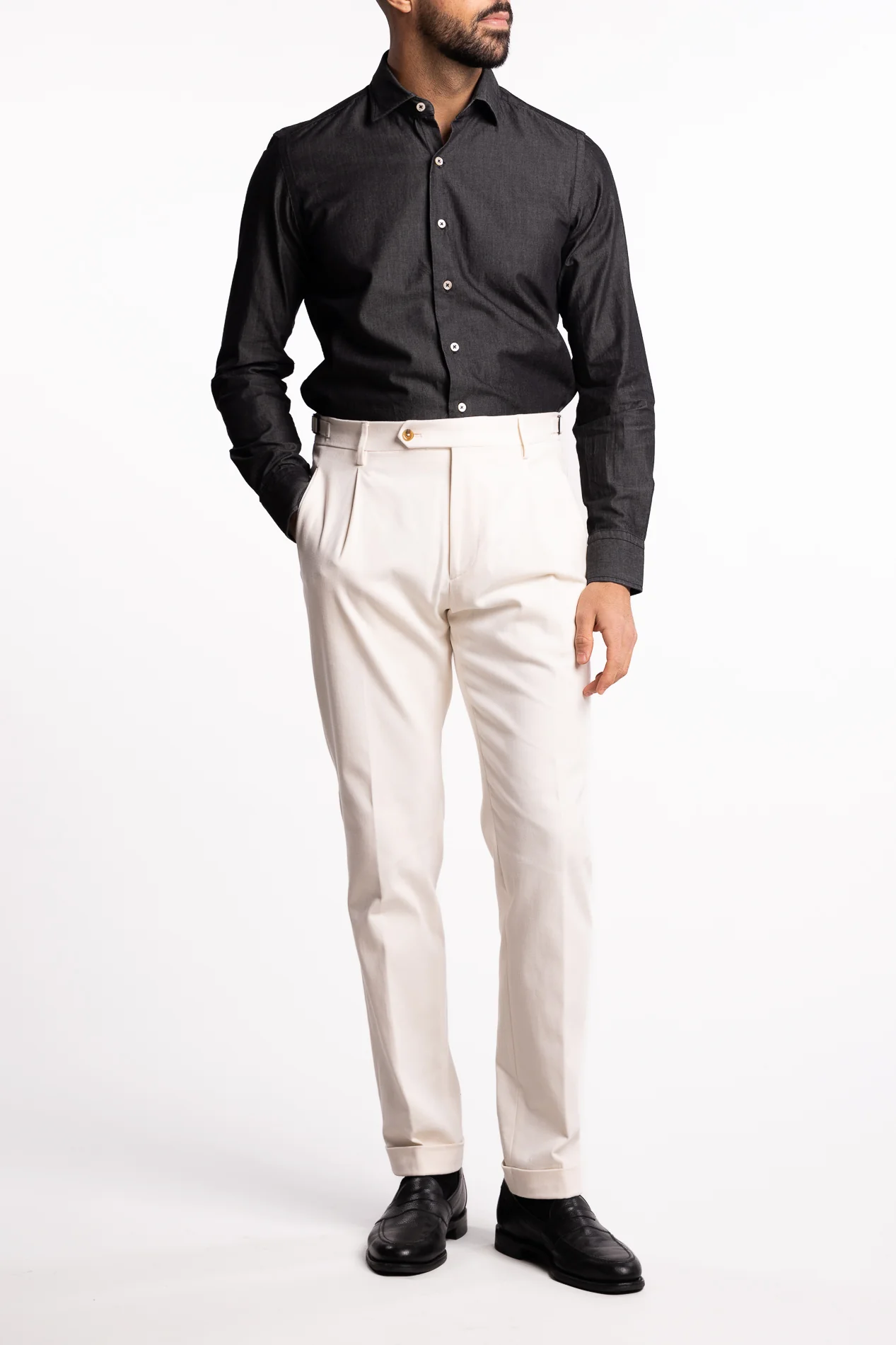 Cotton Chambray Shirt Dark Grey Denim - Image 5