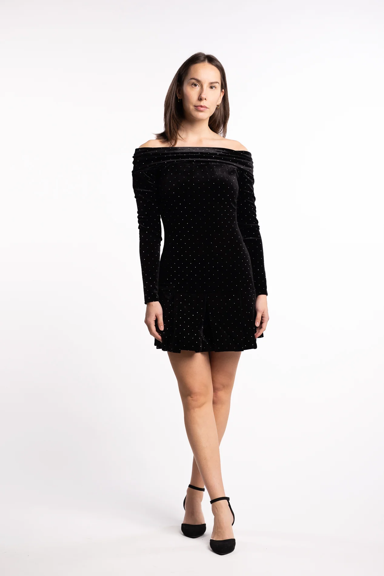 Colette Stud Velour Dress- Black - Image 4