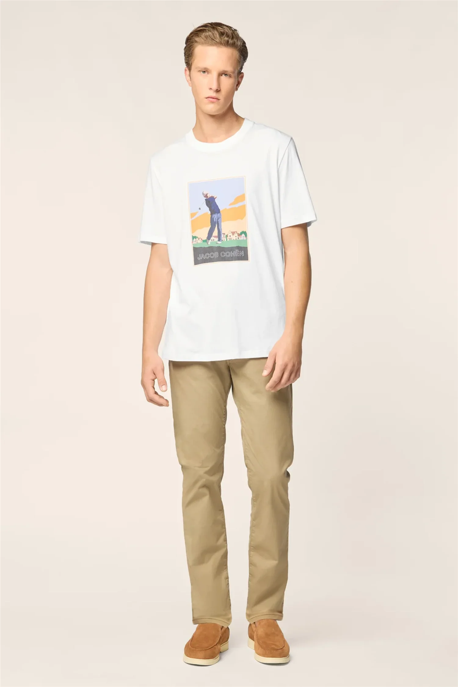 Jersey T-shirt in White Cotton with Multicolour Golf Print - Image 2