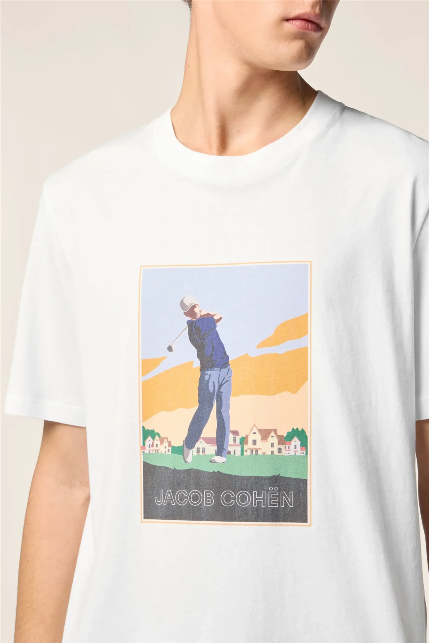 Jersey T-shirt in White Cotton with Multicolour Golf Print - Image 4