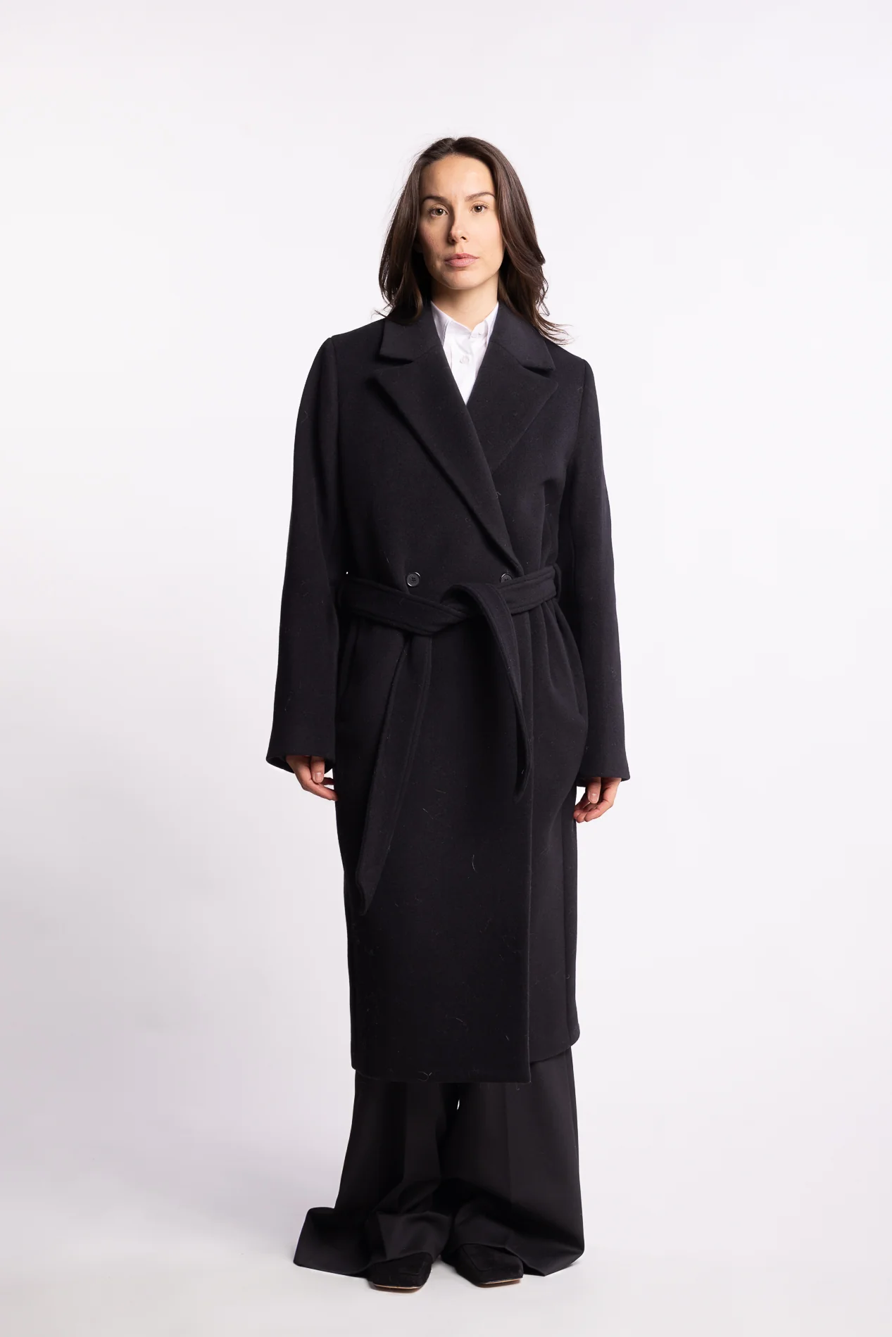 Charlotte Wool Belted Coat- Black - Image 2