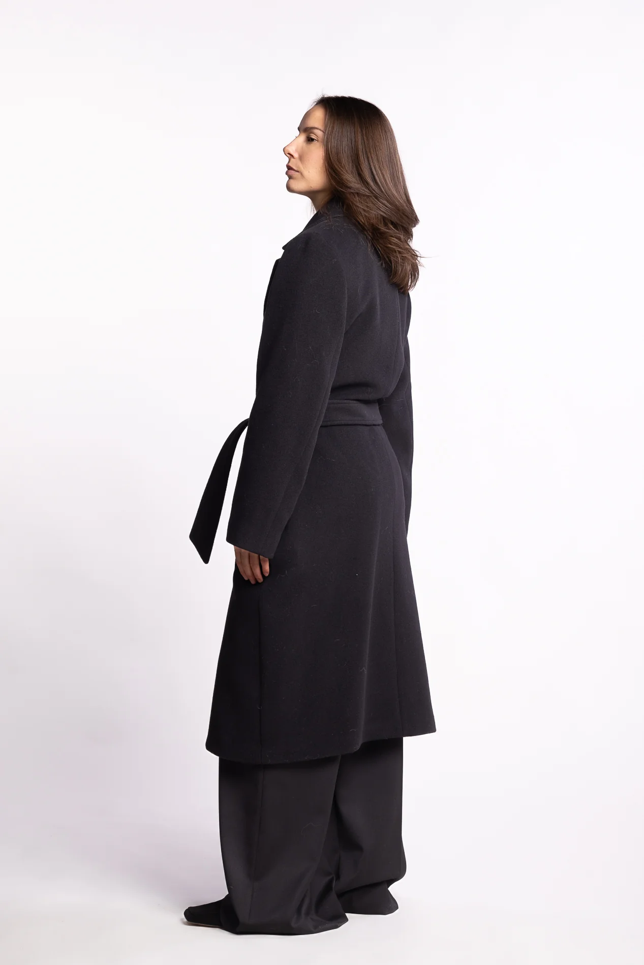 Charlotte Wool Belted Coat- Black - Image 3