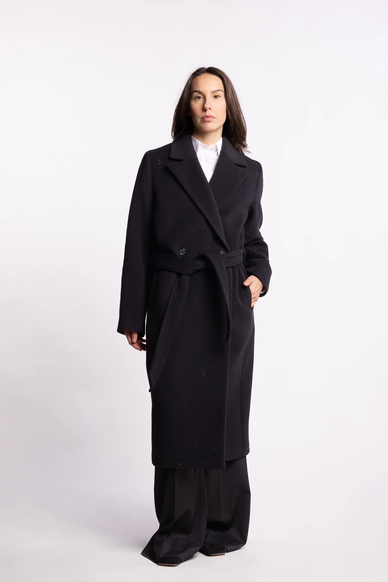 Charlotte Wool Belted Coat- Black - Image 5