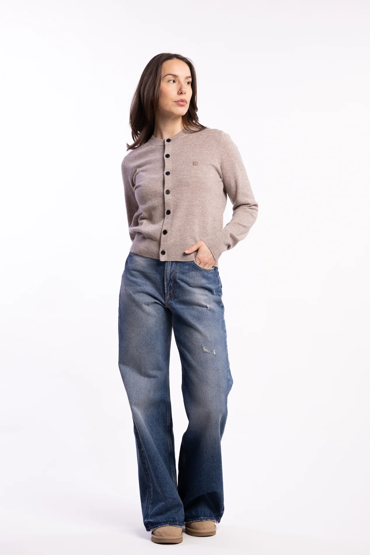 Fitted Cardigan Yak Wool- Greige Melange - Image 5