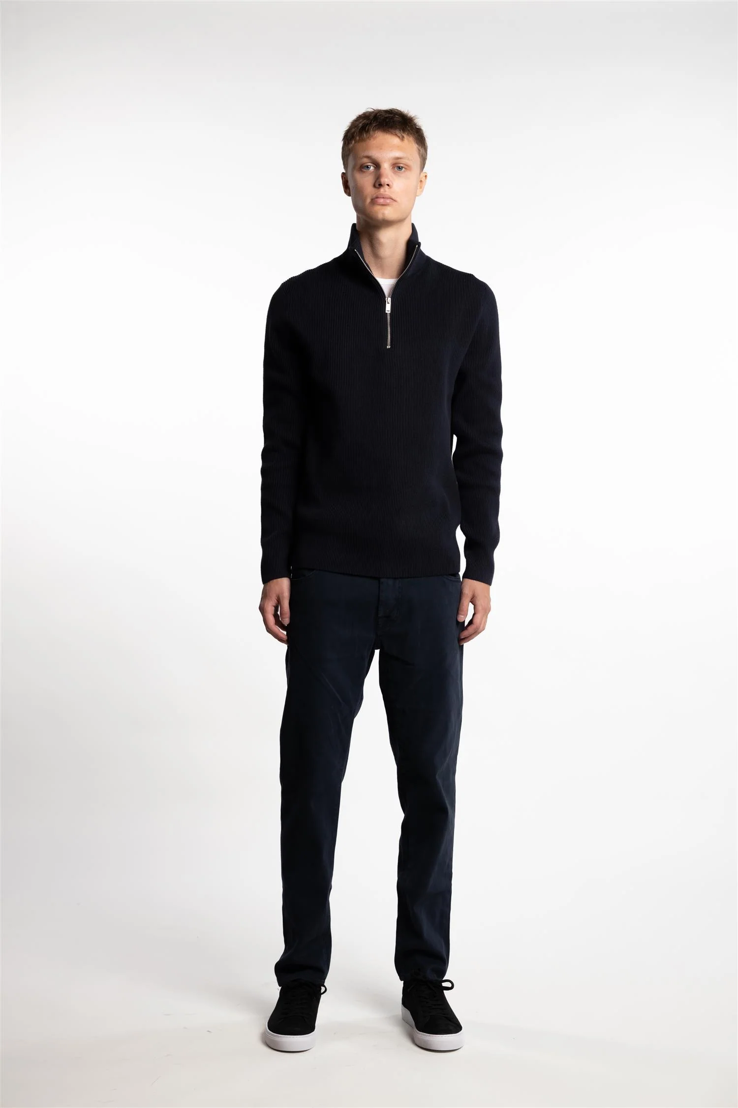 Half Zip Rib Knit Navy - Image 2